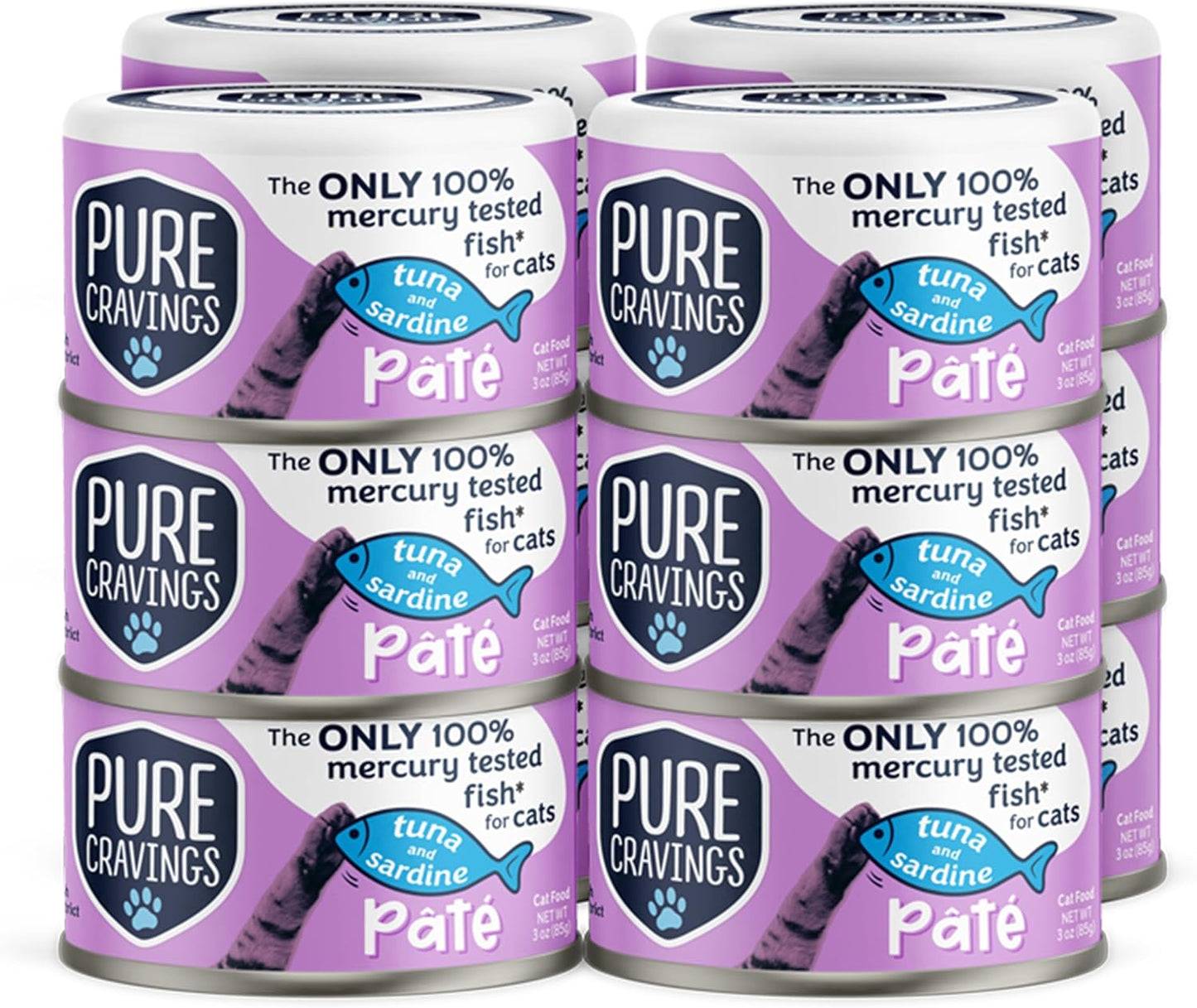 Tuna and Sardine Pate, Canned Wet Cat Food, 100% Mercury-Tested, Moist Can Fish, Grain-Free Protein, Non-GMO, 12 Pack