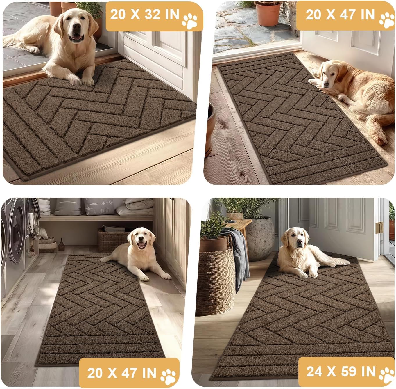 Tindbea Dog Mat for Muddy Paws,Absorbs Moisture Dirt Non-Slip Washable Mud Mat for Dogs,Soft Rubber Backing Front Inside Pet Rug for Entryway, Mud Dog Paws, Patio(24"x59",Latte)