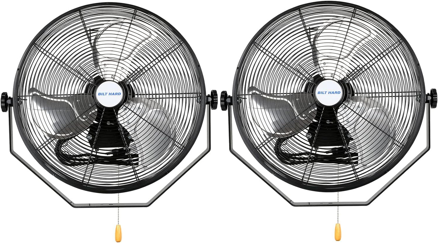 BILT HARD 18 inch Industrial Wall Fan, 4300 CFM, 3-Speeds High Velocity Wall Mount Fan with Sealed Motor, Heavy Duty Metal Barn Fans, 2 Pack