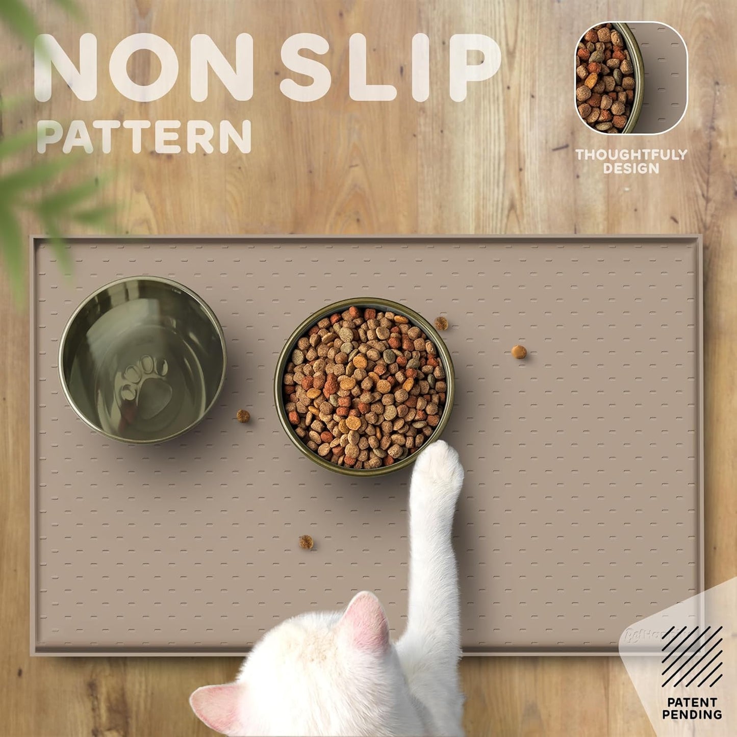 Dog Food Mat - Raised Edges Dogs Mat for Food and Water Prevent Spill, Waterproof Cat Food Mats Protect Floors, Easy Clean Dog Bowl Mats for Food and Water, Silicone Pet Food Tray