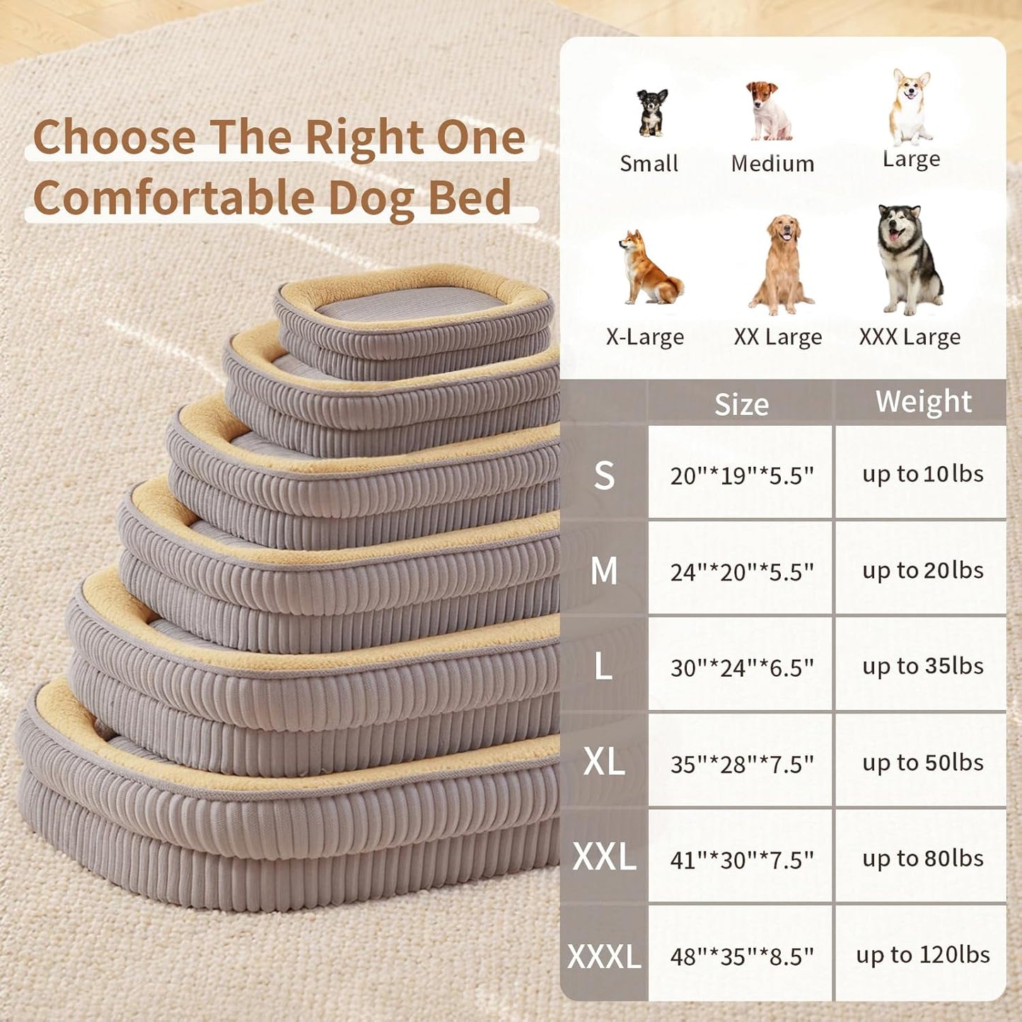 Orthopedic Dog Bed for Medium Dogs Breeds, High Density Egg Crate Foam Dog Sofa Beds,Oval Kennel Bed, Pet Couch Bed with Four Sided Bolster, Removable Washable Cover& Non-Slip Bottom