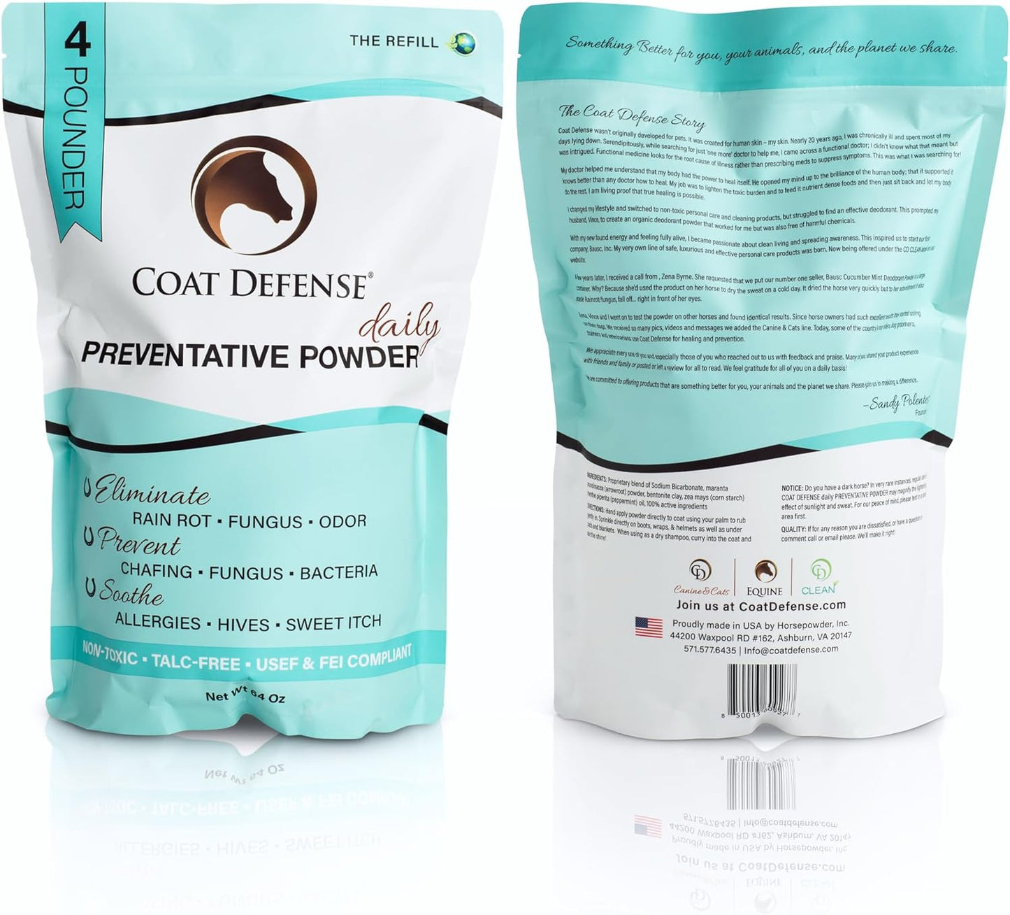 COAT DEFENSE Daily Grooming Powder for Horses | Dry Shampoo with Natural Ingredients | 64 oz Formula for Fresh, Healthy-Looking Coat