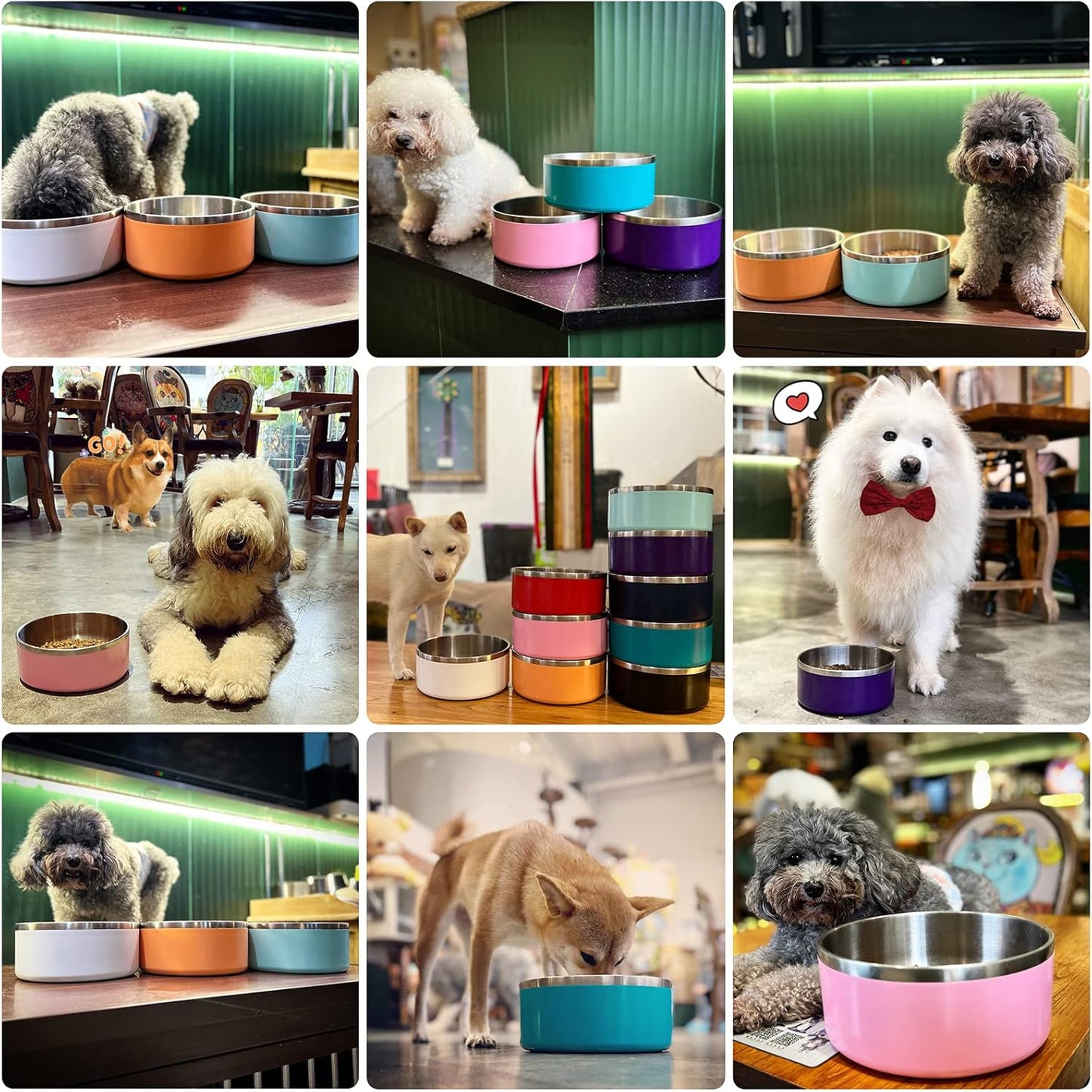 IKITCHEN Dog Bowl for Food and Water, 64 Oz Stainless Steel Pet Feeding Bowl, Durable Non-Skid Double Wall Insulated Heavy Duty with Rubber Bottom for Medium Large Dogs (64 Ounces/8 Cup, Pink)