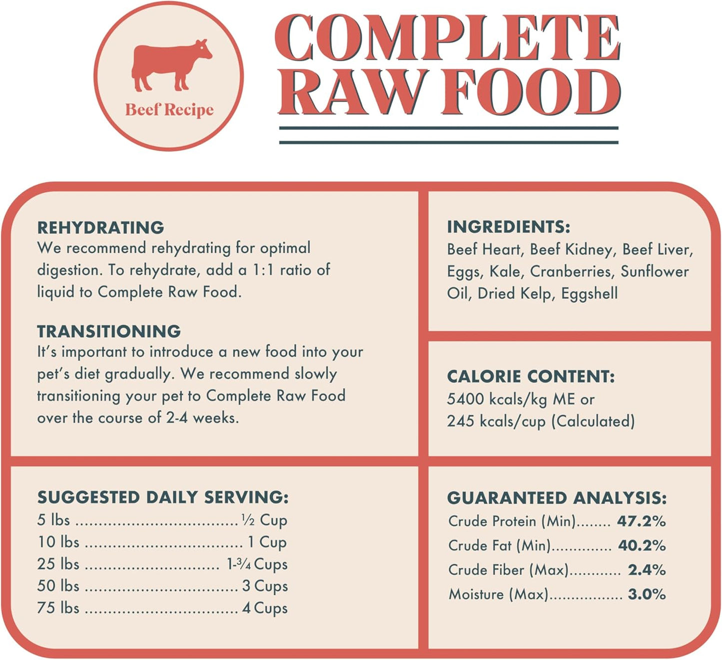 King Lou Pets - Human Grade Raw Food for Dogs and Cats - Complete Meal for Pets - Freeze Dried Beef Recipe - 14oz