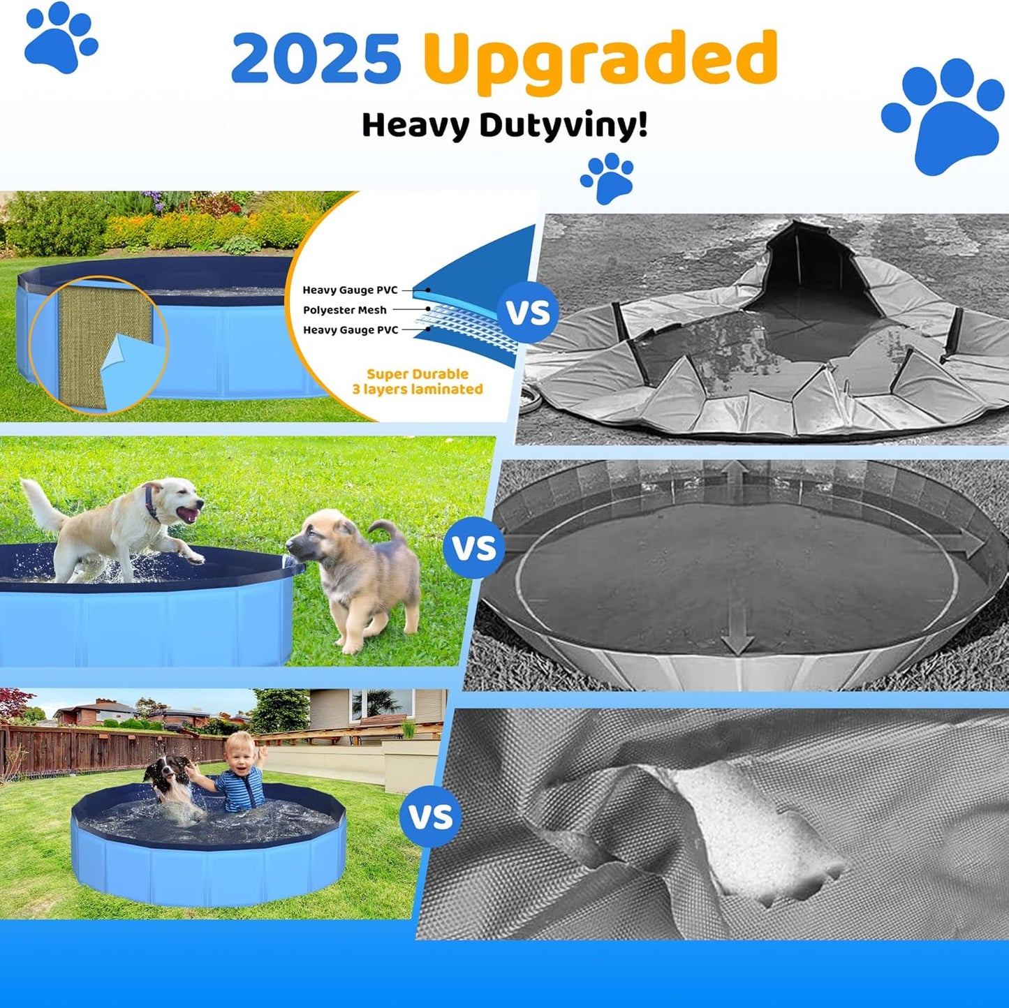 79" x 12" Foldable Dog Pool - Collapsible Hard Plastic Kiddie Pool for Dogs & Kids, Non-Slip Pet Bath Tub for Outdoor Backyard Use, Lightweight & Portable (Blue)