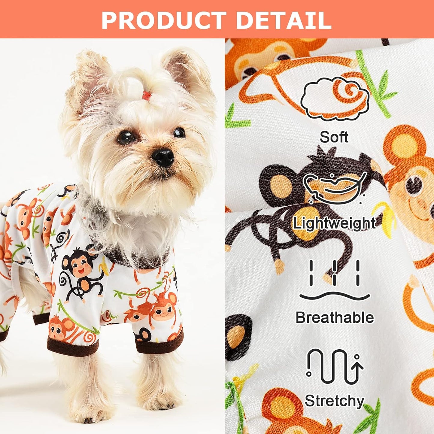 Dog Pajamas Pjs Spring Summer Dog Clothes for Small Dogs Girl - Boy - Medium Size Dogs, Soft Stretchy Puppy Clothes Doggie Onesies Cat Pet Jammies Outfit (Cute Monkey, X-Large)
