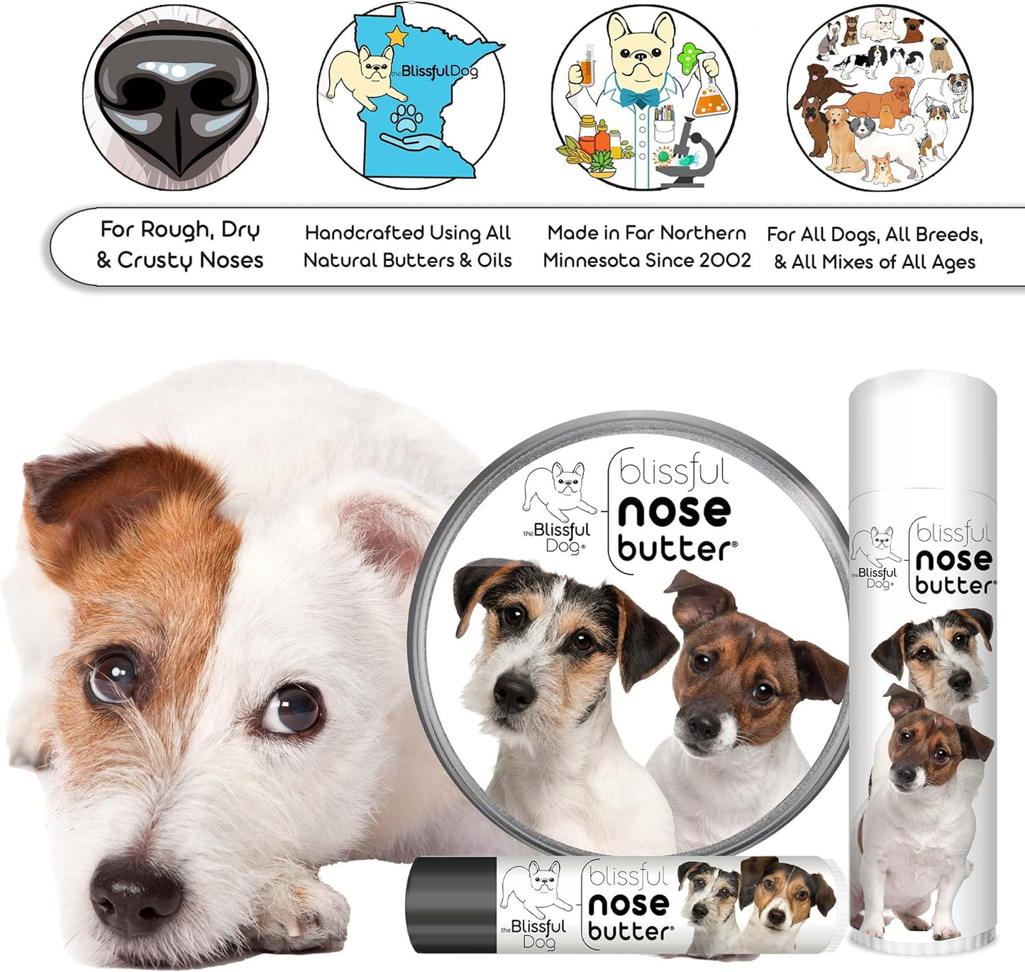 The Blissful Dog Jack Russell Terrier Unscented Nose Butter - Dog Nose Butter, 4 Ounce