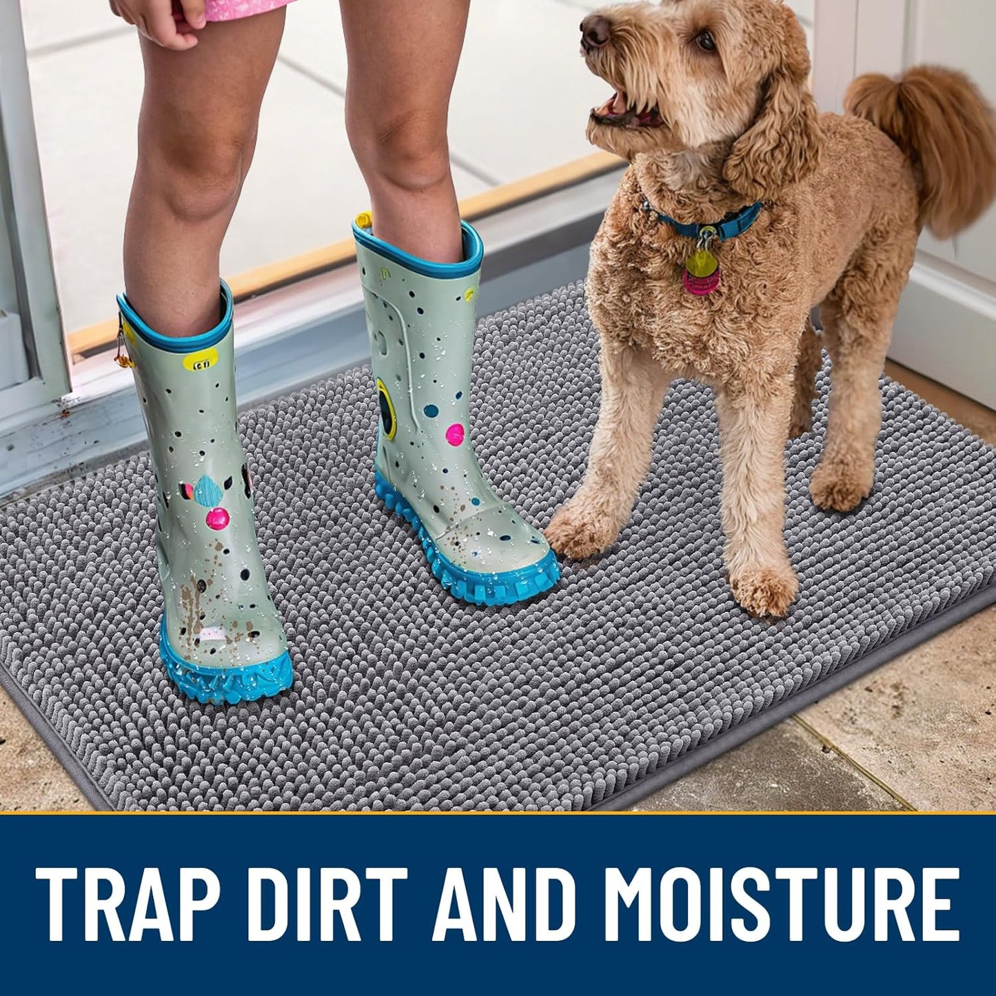 Smiry Dog Door Mat for Muddy Paws 59x24, Absorbs Moisture and Dirt Doormat, Non-Slip Washable Quick Dry Chenille Front Door Mat Indoor Entrance, Entryway Carpet for Inside Floor, Grey