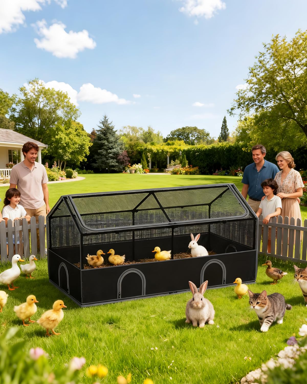 DINMO Small Animal Playpen, Chicken Brooder Box with Cover Top, Pet Fence Indoor, Guinea Pig Cages,Pet Playpen with Waterproof Floor for Hamsters, Hedgehogs, Bunny,Kittens, Chicken,Black