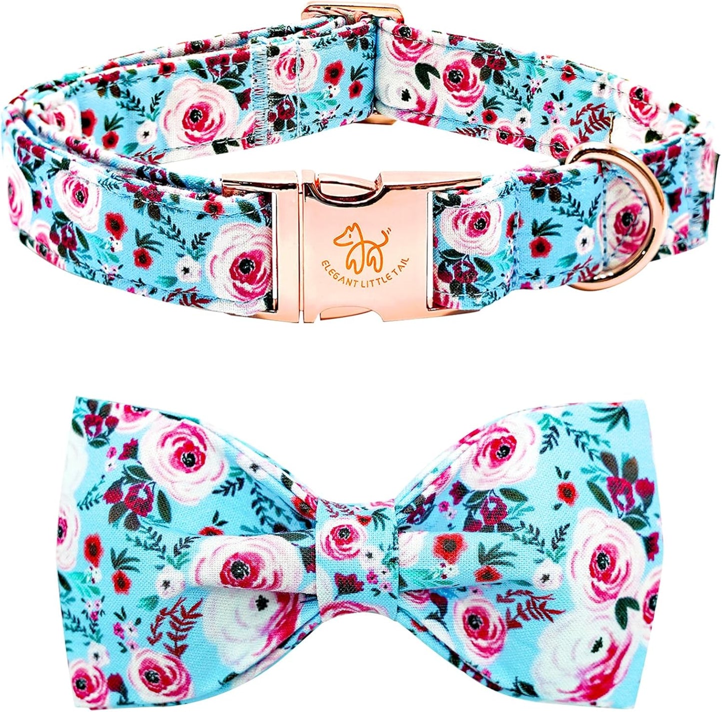 Elegant little tail Dog Collar, Rose Print Pet Collar Summer Dog Collar Durable Metal Buckle Dog Collars Cotton Pet Adjustable Dog Collars for Small Dogs