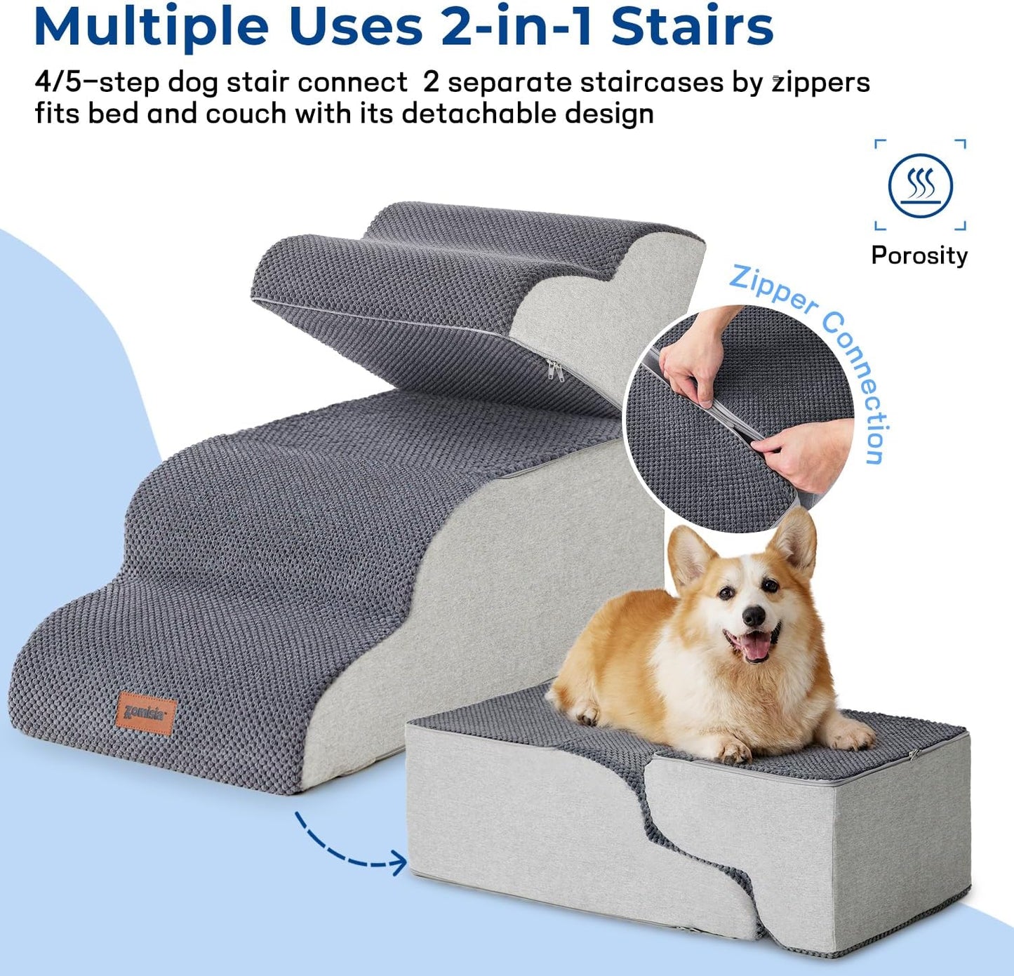 Dog Stairs for High Beds - Pet Stairs Ramp for Couch, 35D Foam Dog Steps for Small to Large Pets, with Non-Slip Bottom Beige, 5 Steps