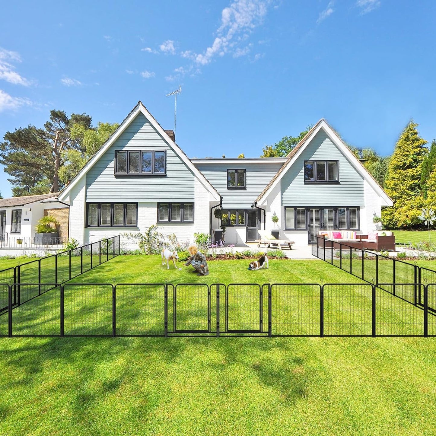 Dog Playpen Outdoor Extra Wide 24 Panels Heavy Duty Dog Fence 32" Height Anti-Rust with Doors Portable for RV Camping Yard, Total 63FT, 316 Sq.ft, Snowy Black