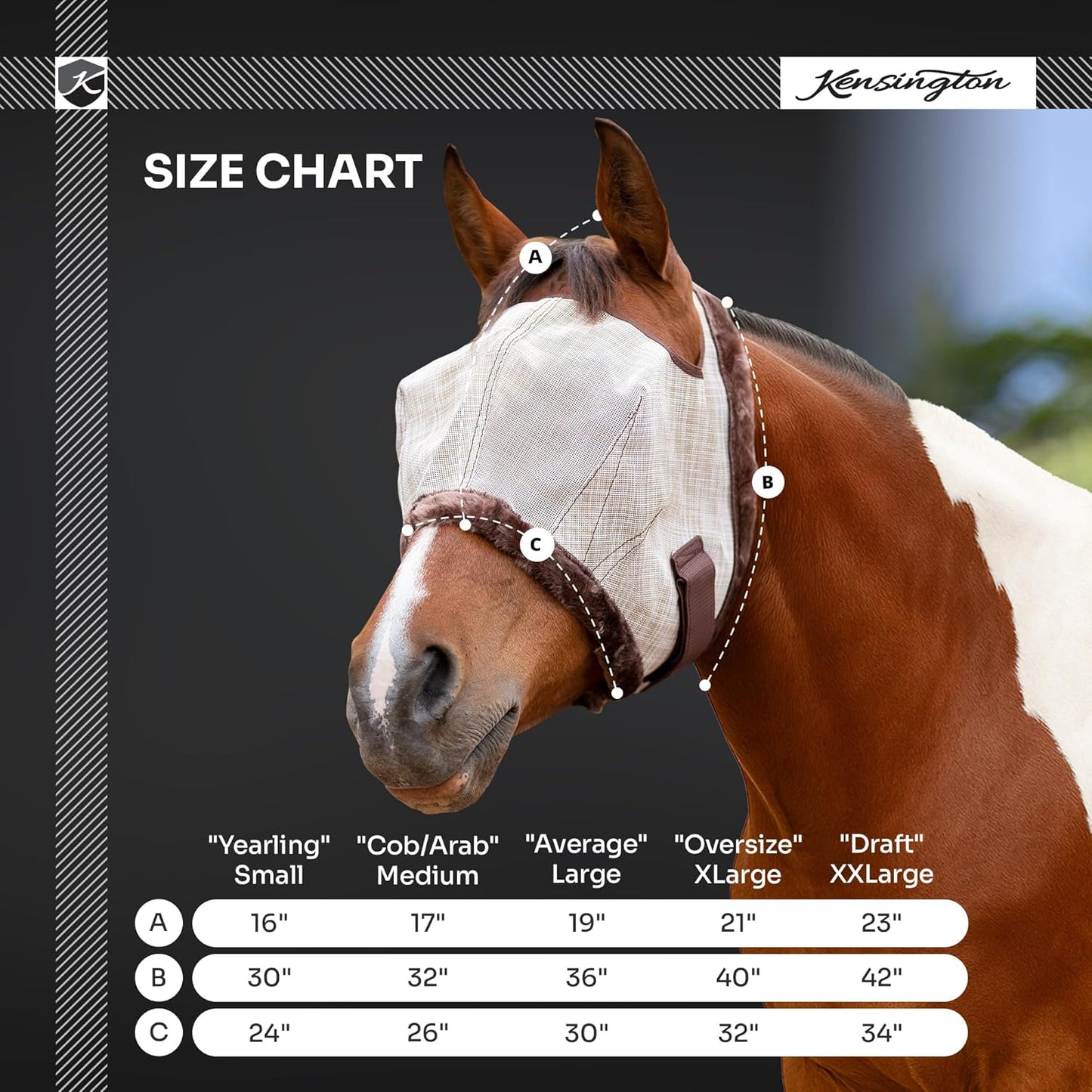 Kensington Fly Mask with Fleece Trim for Horses — Protects Face and Eyes from Flies and Sun Rays While Allowing Full Visibility — Breathable and Non Heat Transferring, Large, Lavender Mint