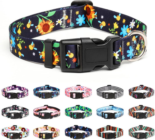 Mercano Adjustable Dog Collar - Special Design Patterns, Soft Nylon Comfortable Durable Pet Collar for Small Medium Large Dogs (XS, Sunflower)