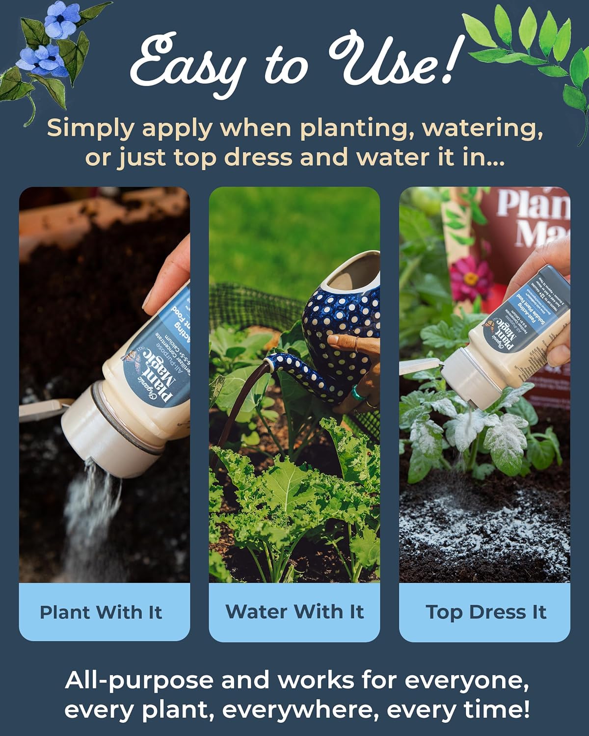 Organic Plant Magic - Truly Organic™ Easy to Use Soluble Plant Food Shaker: All-Purpose Fertilizer Concentrate for All Flower Vegetable Herb Fruit Tree Indoor Garden & House Plants [Two 3 oz Shaker]