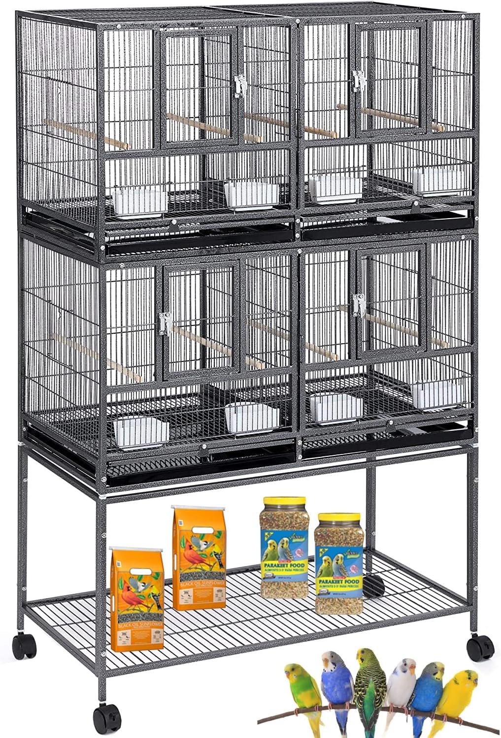 1/2/3-Combo Stacker Center Divided Breeder Breeding Bird Flight Double Rolling Cage Side Nesting Box Doors for Aviaries Canaries Cockatiels Lovebirds Finches Budgies Small Parrots