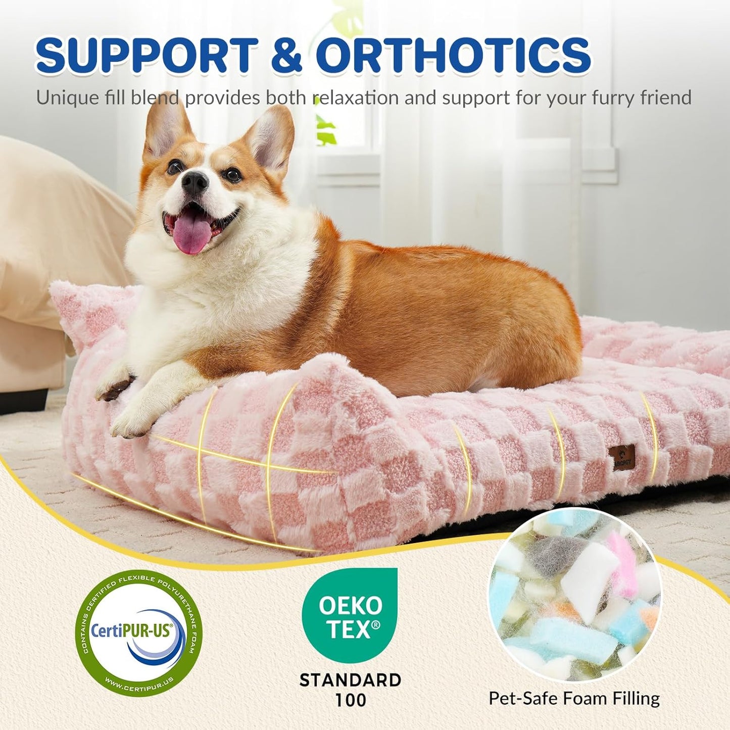 Large Dog Bed Sofa, Fluffy Pet Bed for Medium and Large Dogs, Supportive Dog Couch Sofa for Dogs, Pet Sofas with Washable Cover & Non-Slip, 38 inch, Pink