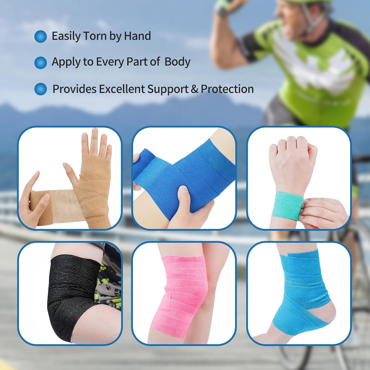 PHYTOP Adhesive Bandage Wrap 12 Pack Vet Wrap 4 inches x 5 Yards, Self Adhesive Cohesive Bandage Tape for Wrist & Ankle Protection (Blue)