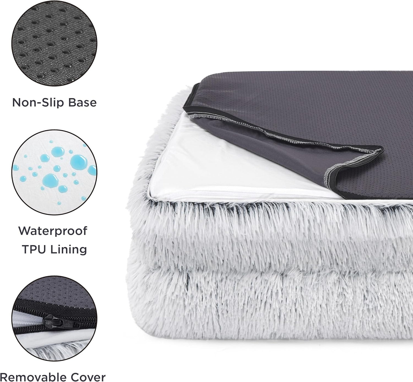 Bedsure Orthopedic Dog Bed Medium Size Dogs - Washable Medium Dog Cat Bed Waterproof, Comfort Pet Couch Sofa with Washable Removable Cover, Pets Bed with Nonskid Bottom, Long Faux Fur-Misty Grey, 28"