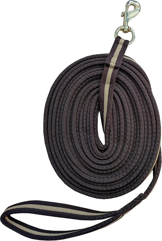 Soft Padded Lunge Line Rein Lead for Horses 27ft Looped Handle Swivel Clip (Brown/Beige)