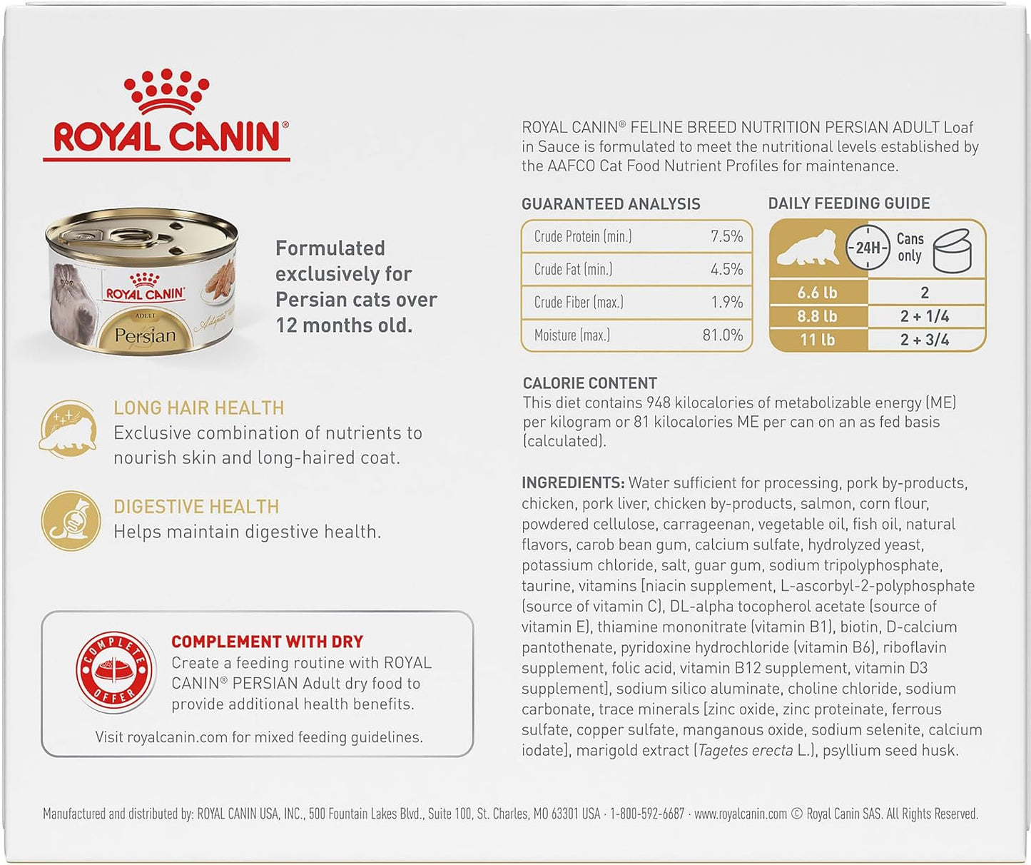 Royal Canin Persian Adult Breed Specific Loaf in Sauce Adult Wet Cat Food, 3 oz can (6-Pack)