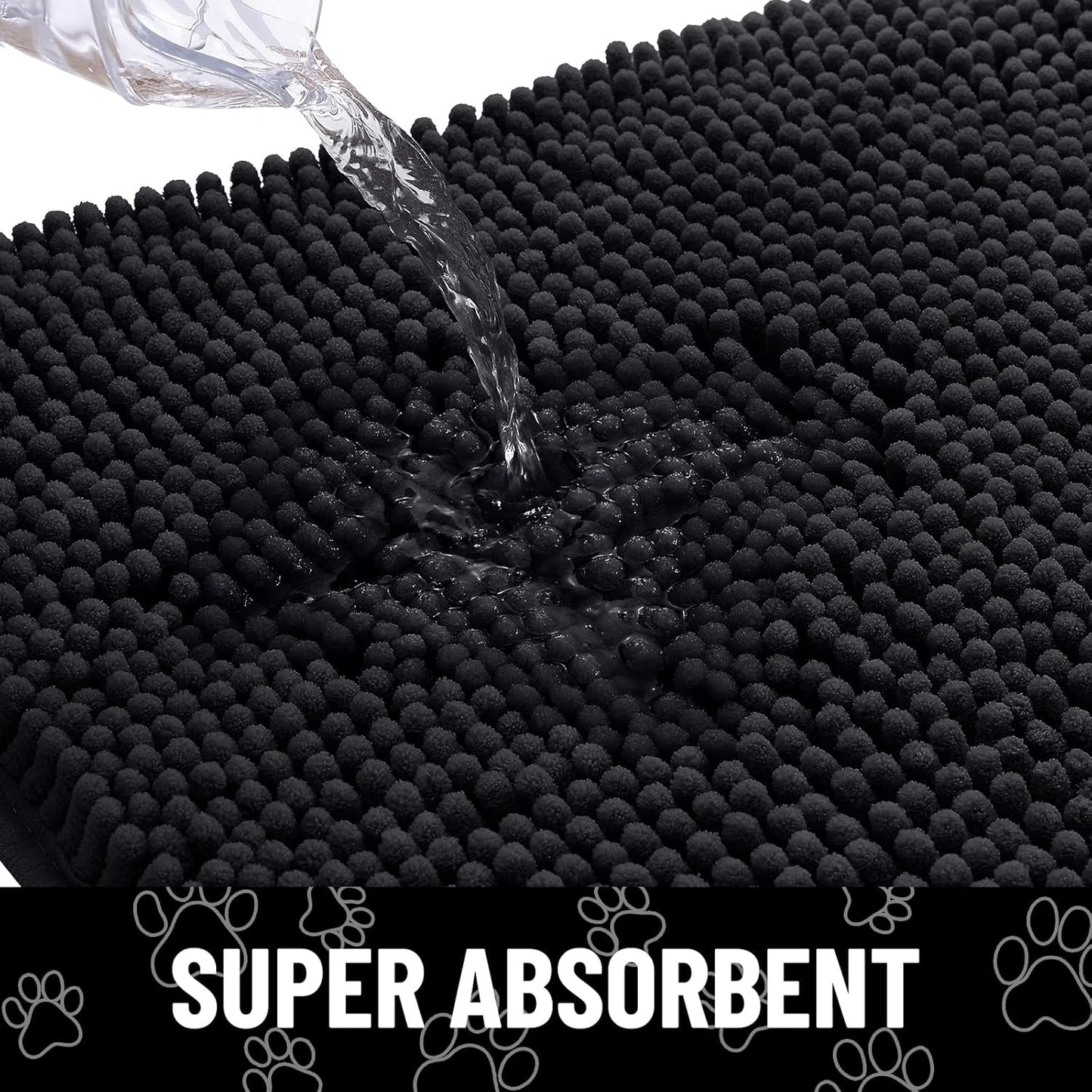 Smiry Dog Door Mat for Muddy Paws, Absorbent Dirt Trapper Non Slip Quick Dry Washable Chenille Mat for Mud Dogs, Entry Rug for Indoor and Outdoor (36x24 Inches, Black)