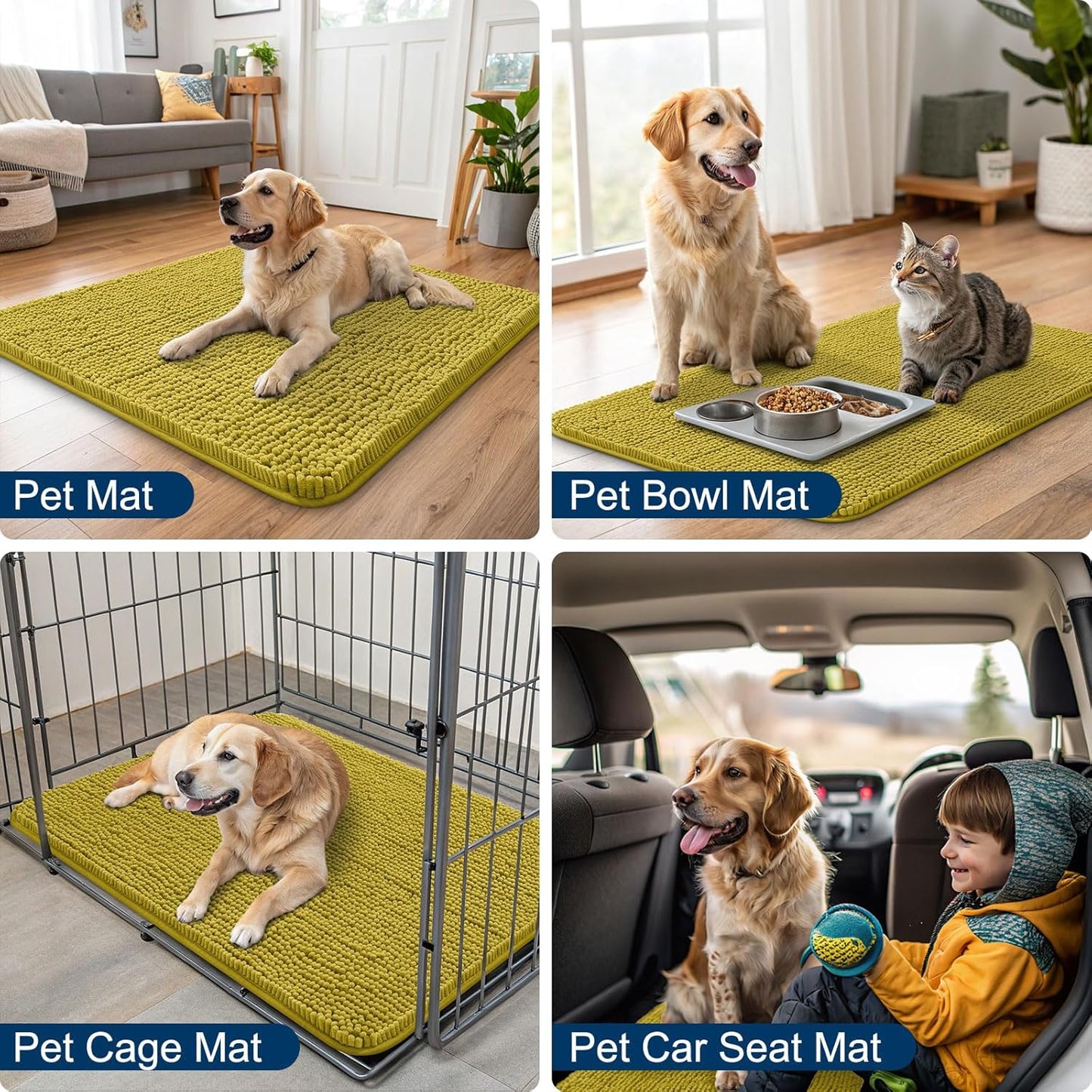 Smiry Dog Door Mat for Muddy Paws 30x20, Absorbs Moisture and Dirt Doormat, Non-Slip Washable Quick Dry Chenille Front Door Mat Indoor Entrance, Entryway Carpet for Inside Floor, Mustard Yellow