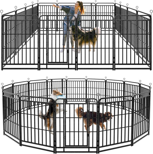 Dog Playpen Outdoor 16 Panels Heavy Duty Dog Fence 40" Height with Thick Pipe Anti-Rust with Doors Portable for RV Camping Yard, Total 36FT, 103 Sq.ft, Snowy Black
