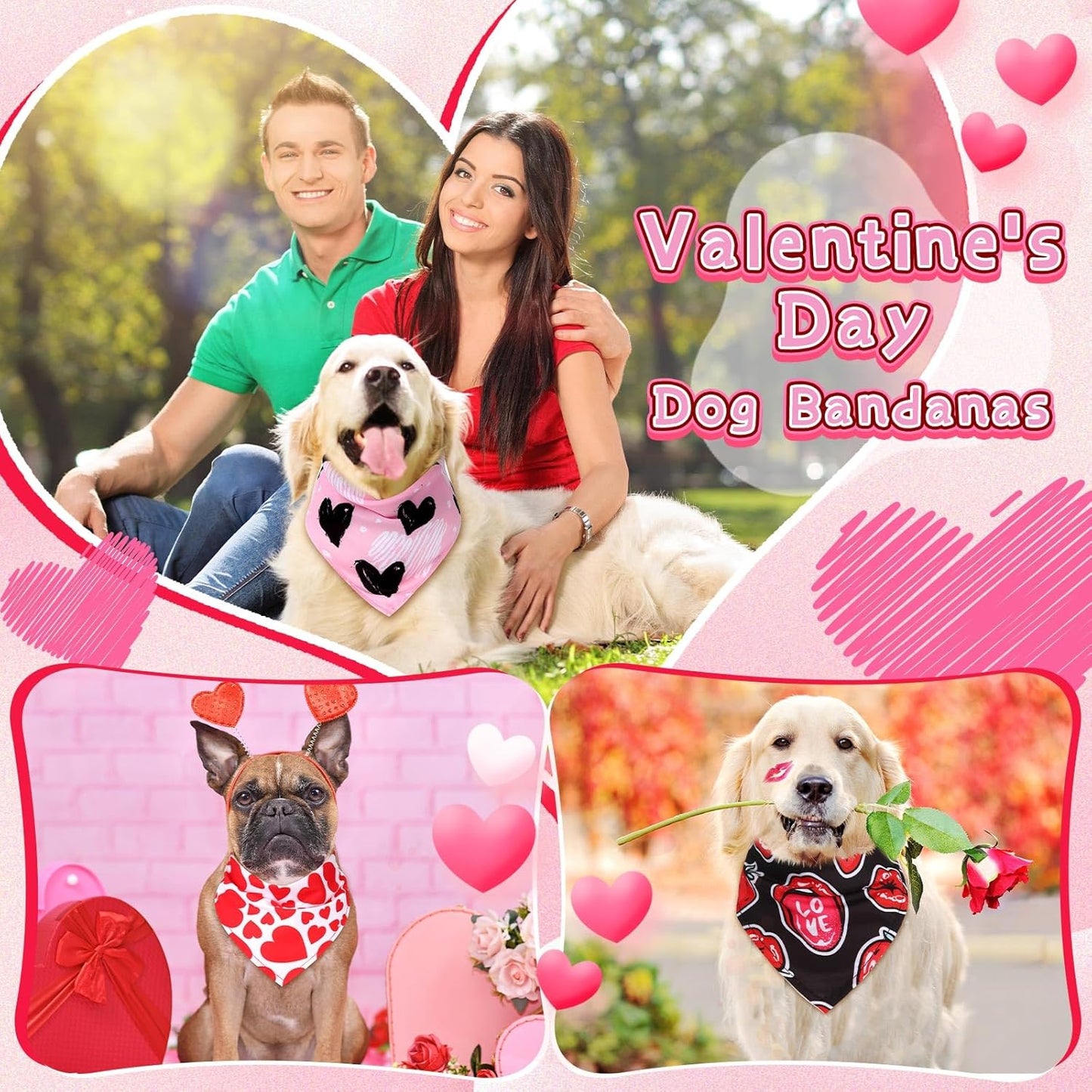 Reginary 72 Packs Valentine‘s Day Dog Bandanas Heart Adjustable Pet Bandanas Triangle Scarf Dog Bibs for Pet Costume Accessories (Heart)
