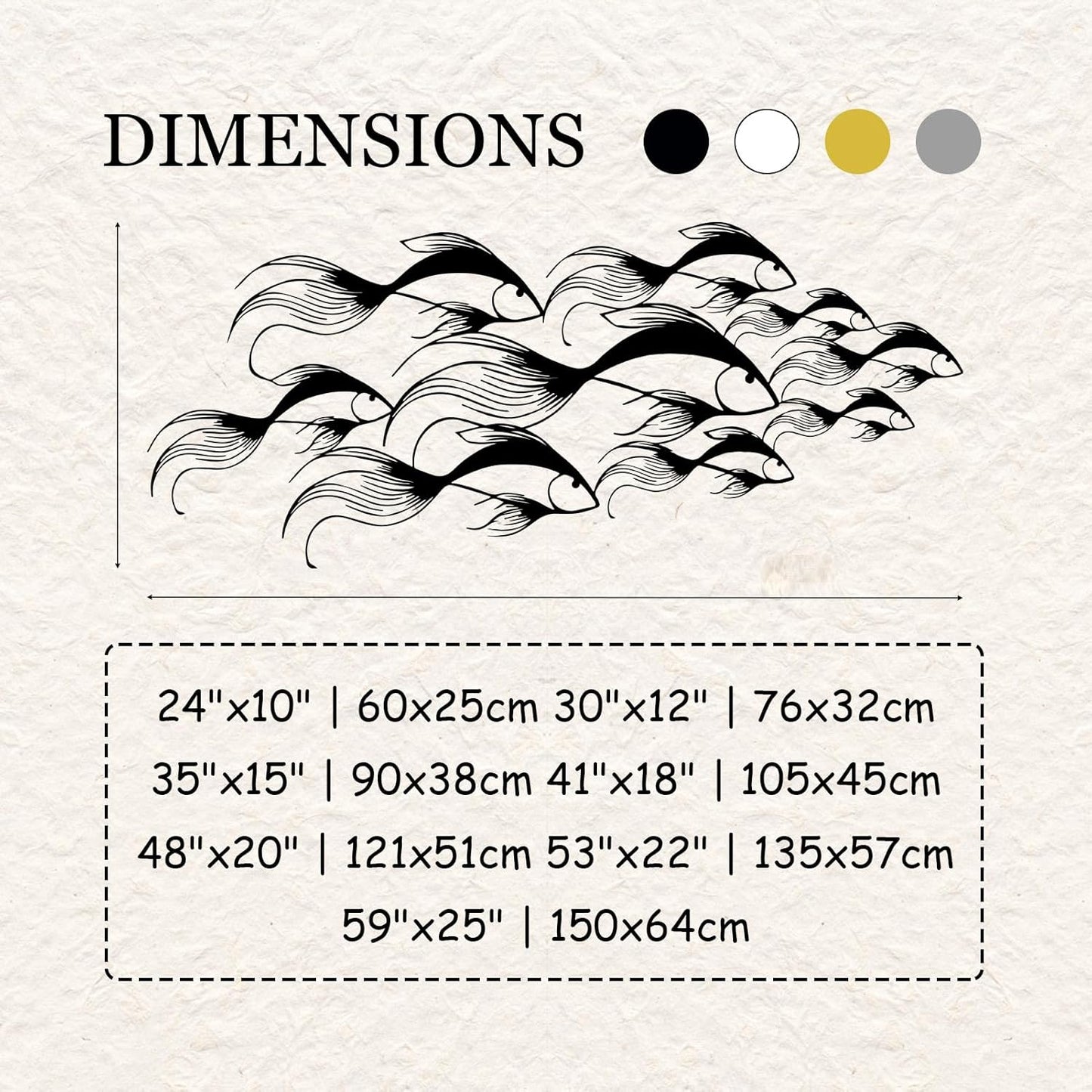 School of Fish Metal Wall Art, Metal Fish Wall Decor, Sea Life Wall Art, Large Nautical Wall Hanging, Modern Beach House Wall Decor, Ocean Themed Artwork for Bathroom (Silver, 53"x22" | 135x57cm)