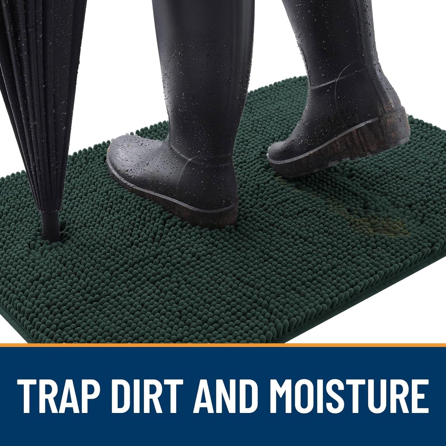 OLANLY Dog Door Mat for Muddy Paws 30x17, Absorbs Moisture and Dirt, Absorbent Non-Slip Washable Doormat, Quick Dry Chenille Mud Mat, Entry Indoor Entryway Carpet for Inside Floor, Blackish Green