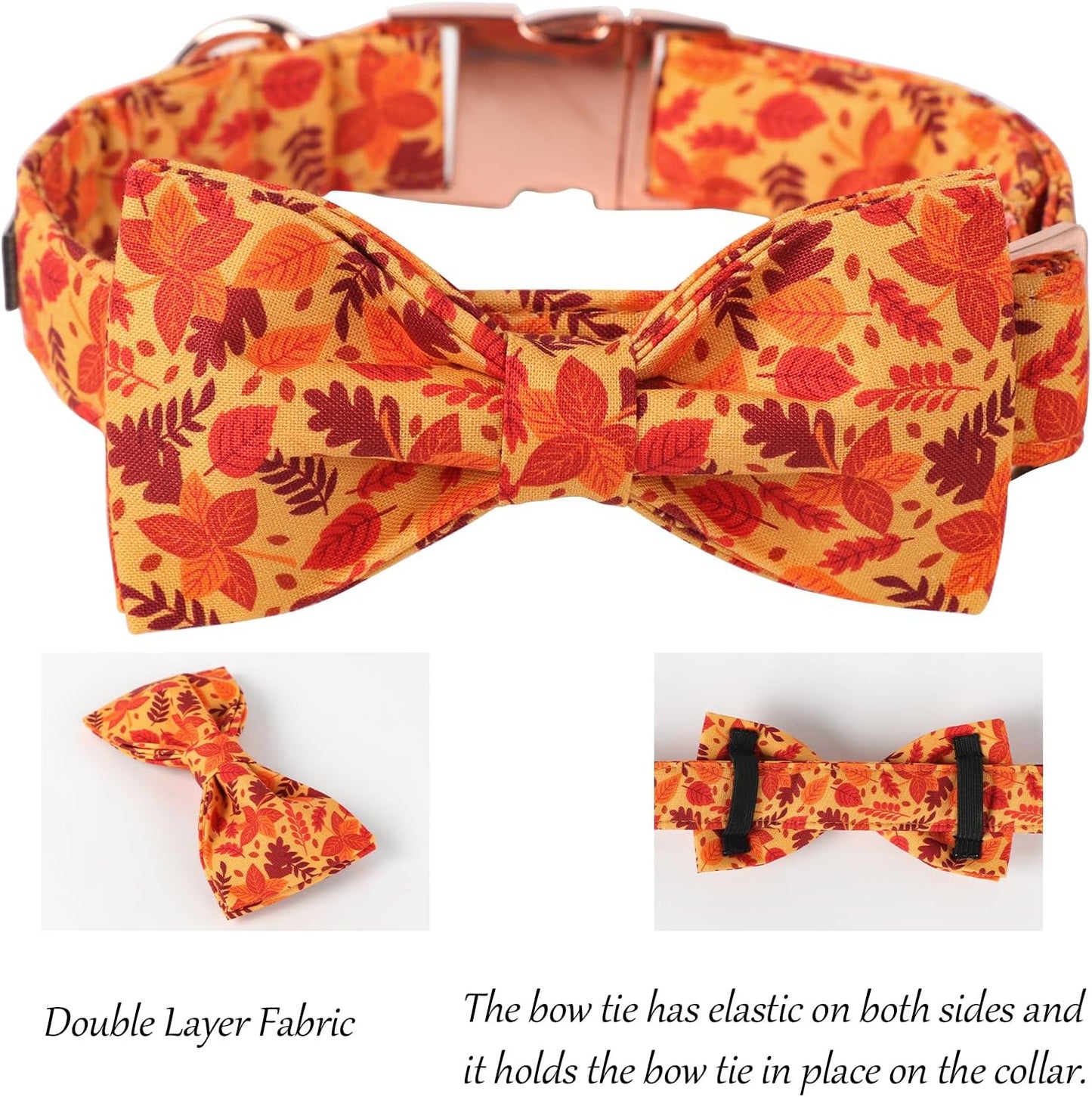 Lionet Paws Dog Collar with Bowtie - Cute Cotton Adjustable Fall Bowtie Dog Collar with Metal Buckle for Small Medium Large Dog Girl Boy Gift, XS, Neck 8-12in
