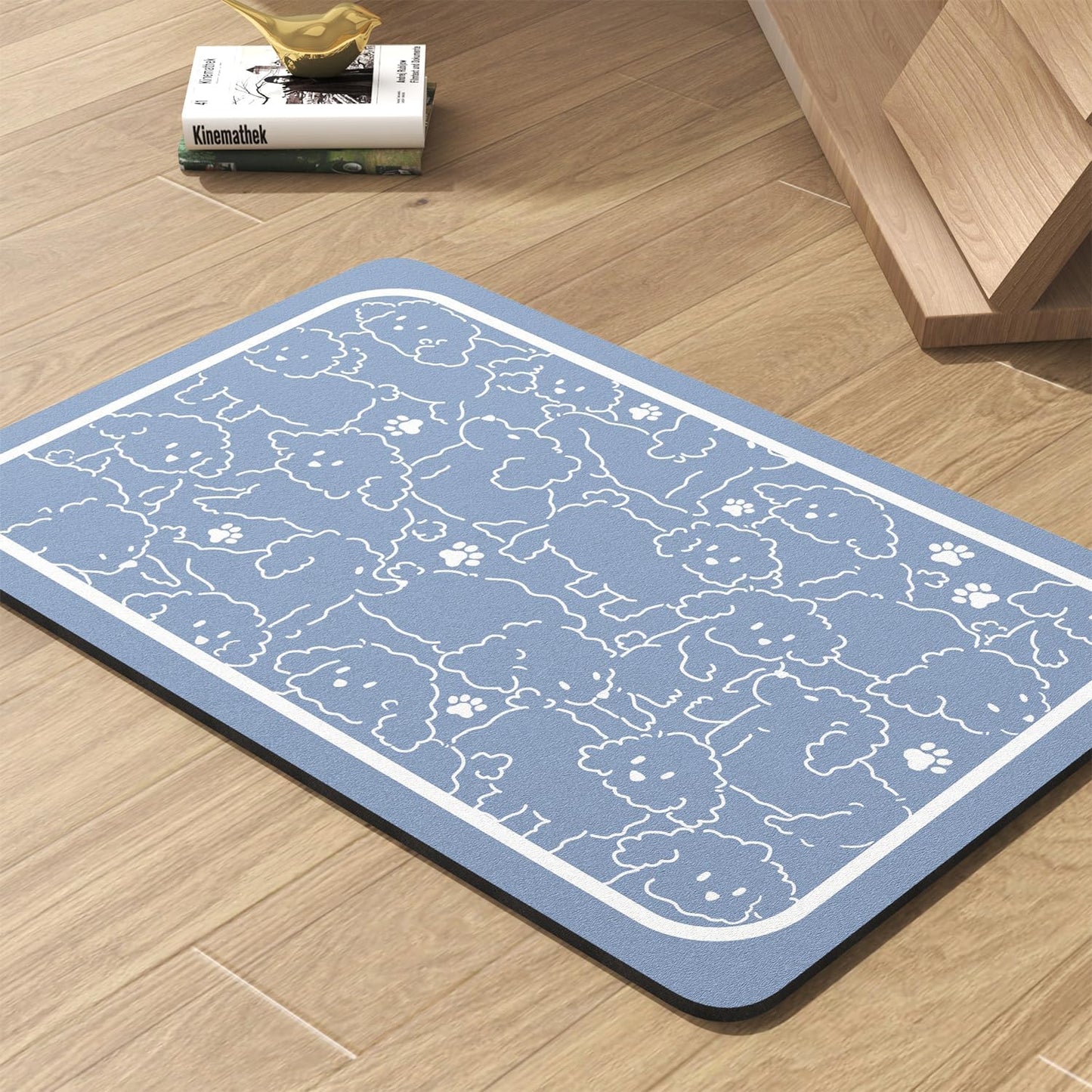 Pet Feeding Mat-Absorbent Dog Mat for Food and Water Bowl-No Stains Quick Dry Water Dispenser Mat-Dog Accessories Pet Supplies-Bowl for Messy Drinkers（BLUEDOGS,17"x34"