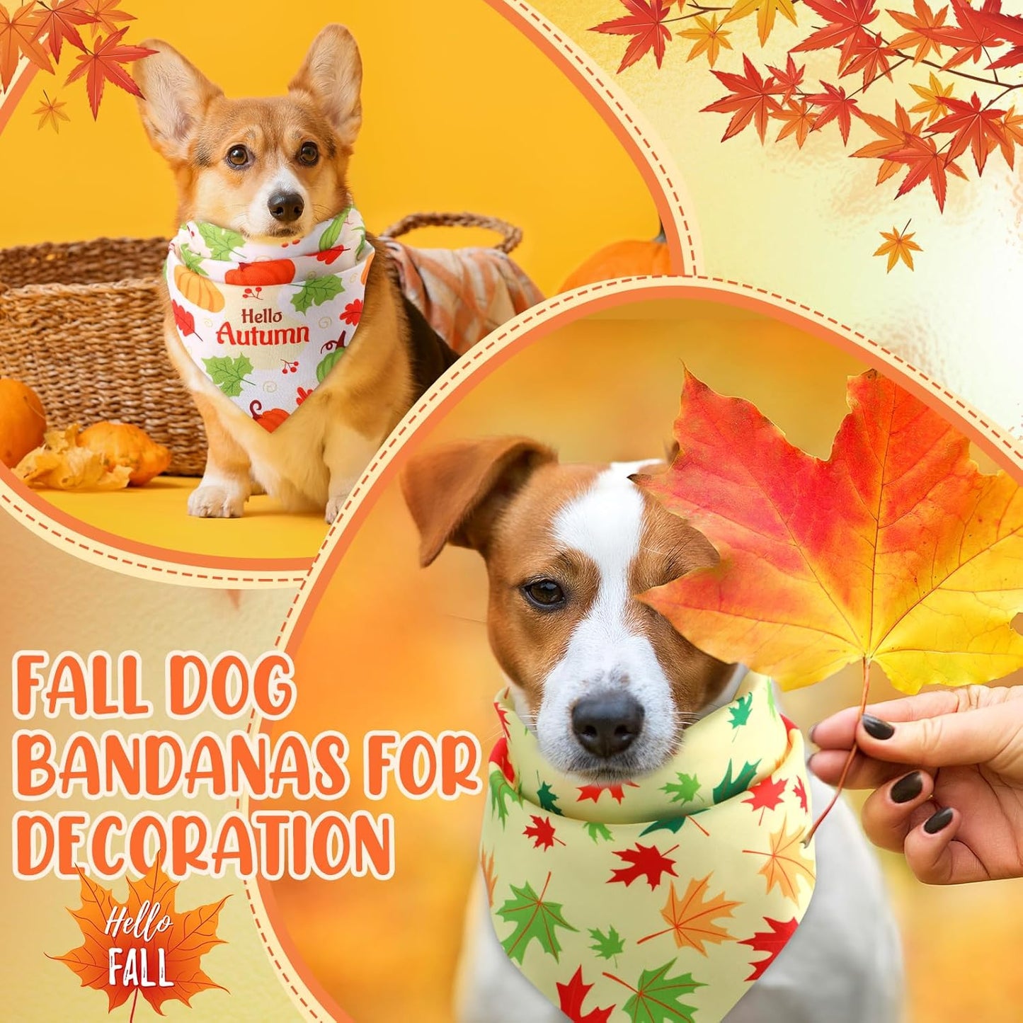 Weewooday 50 Pcs Fall Dog Bandanas Bulk for Dogs Thanksgiving Soft Bibs Adjustable Triangle Pet Bandana for Small Medium Large Costume(Leaves Pattern, 25.6 x 17.7 x 17.7 Inch)