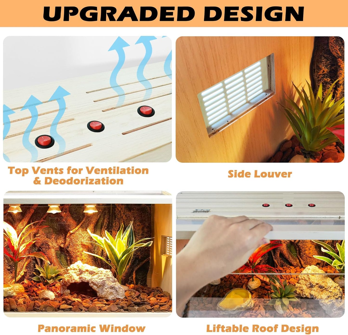 Prolee Bearded Dragon Tank 70 Gallon, Reptile Enclosure, Snake Tank, Reptile Terrarium, Built-in Light Fixtures with Switch, 48" L x 20" H x 20" D