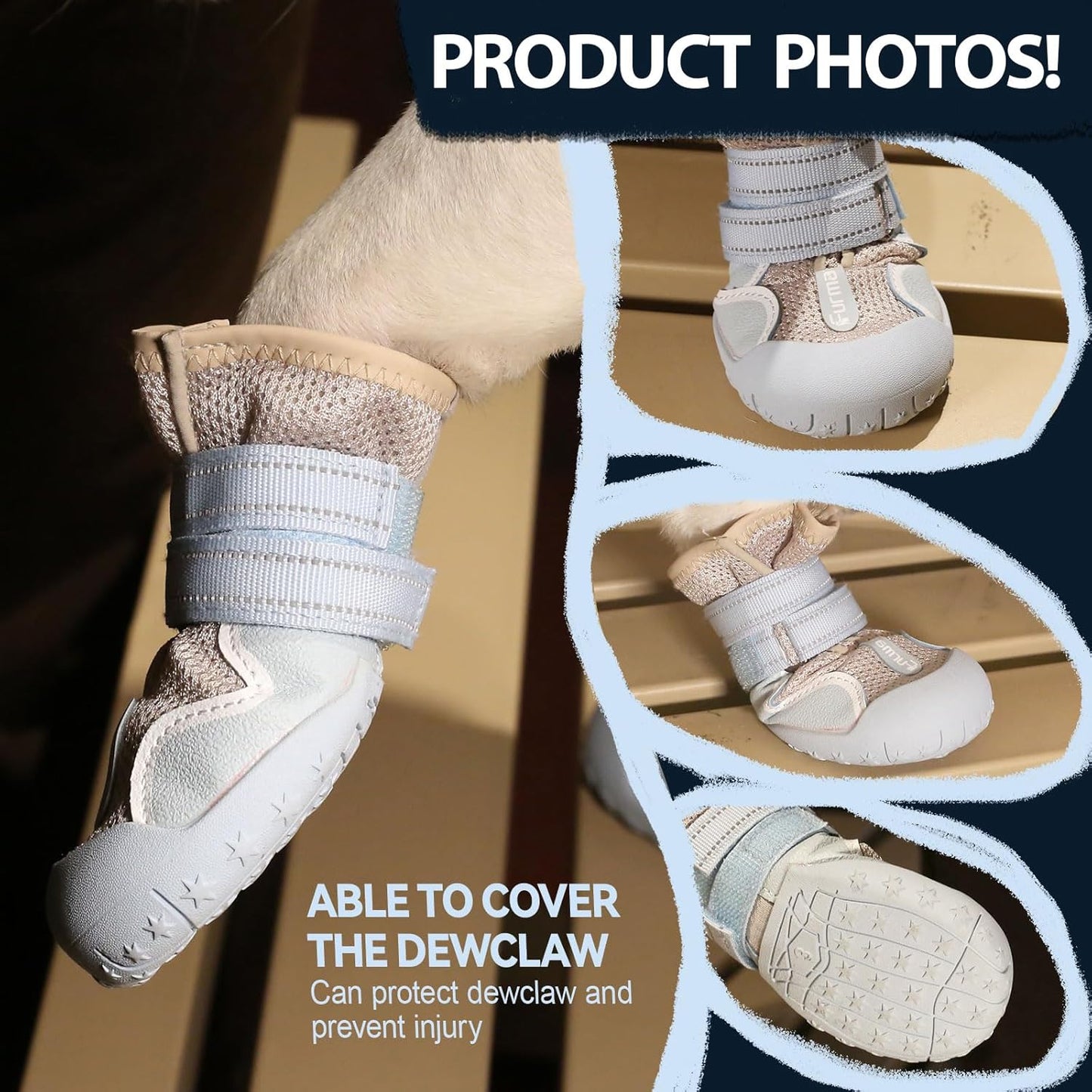 Dog Shoes for Large Small Medium Dogs, Breathable Mesh Dog Boots & Paw Protectors for Summer Hot Pavement Winter Snow, Waterproof Anti-Slip Dog Booties for Hiking Hardwood Floors(Blue-Beige2)