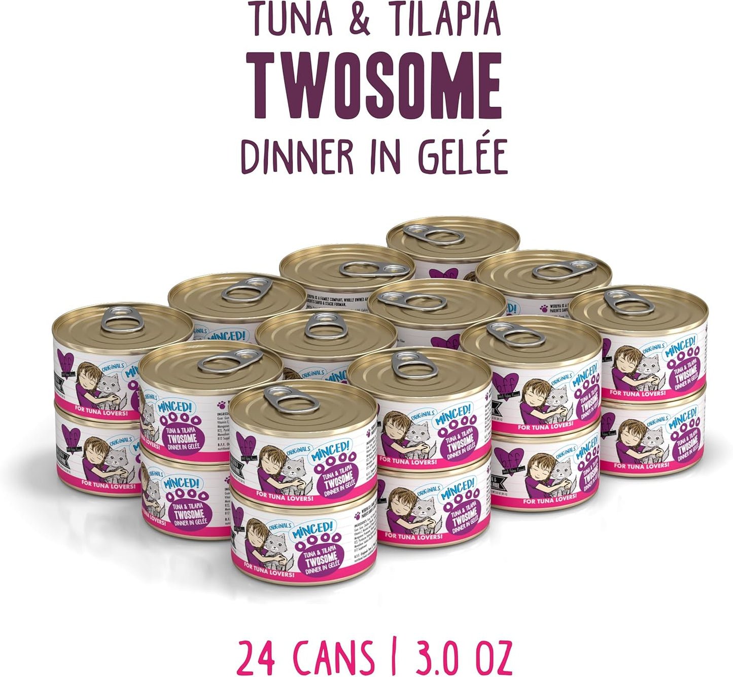 Weruva BFF Minced Natural Wet Cat Food, Tuna and Tilapia Twosome in Gelee, 3oz Can, Pack of 24