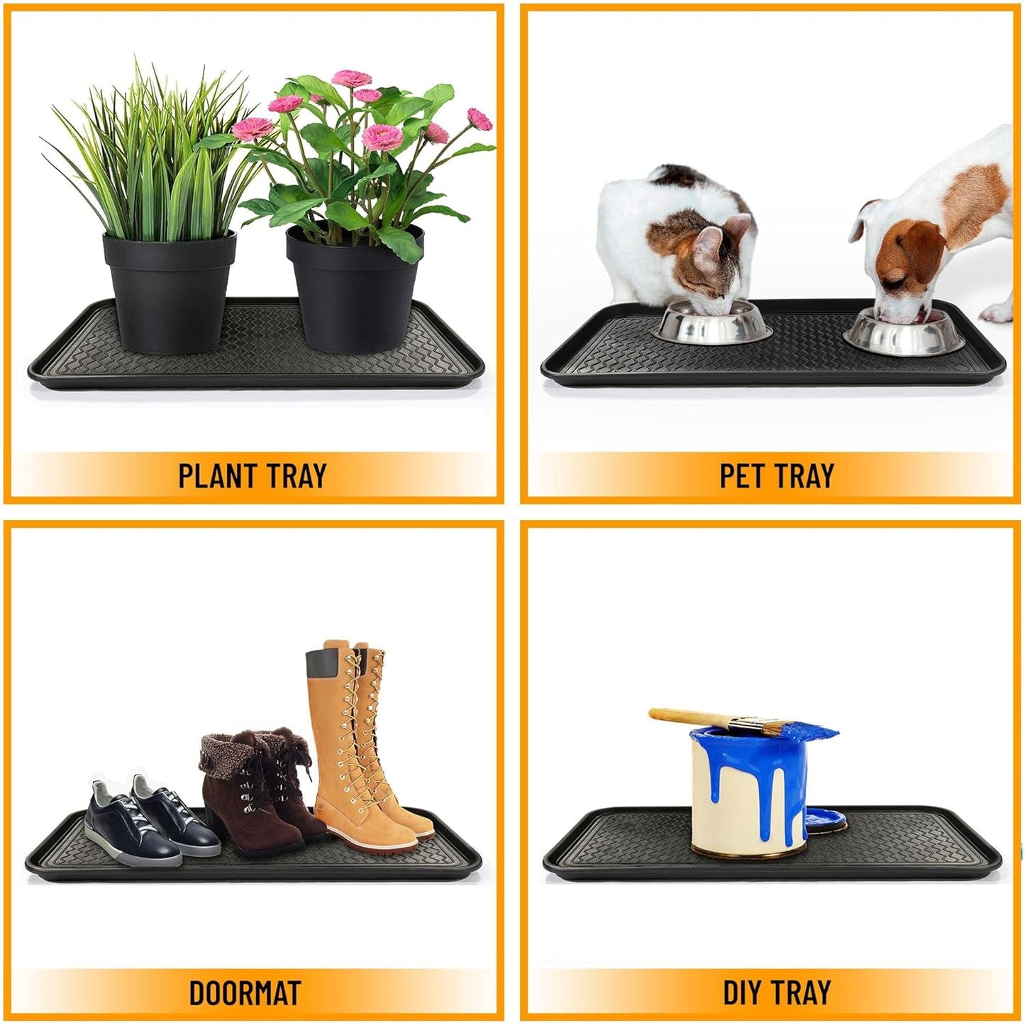 Ottomanson 15” x 30” Multi-Purpose Boot Tray - Waterproof Mat for Shoes, Pet Food, Litter Box, Painting & Planting - 1.2” Raised Edge for Spill Protection