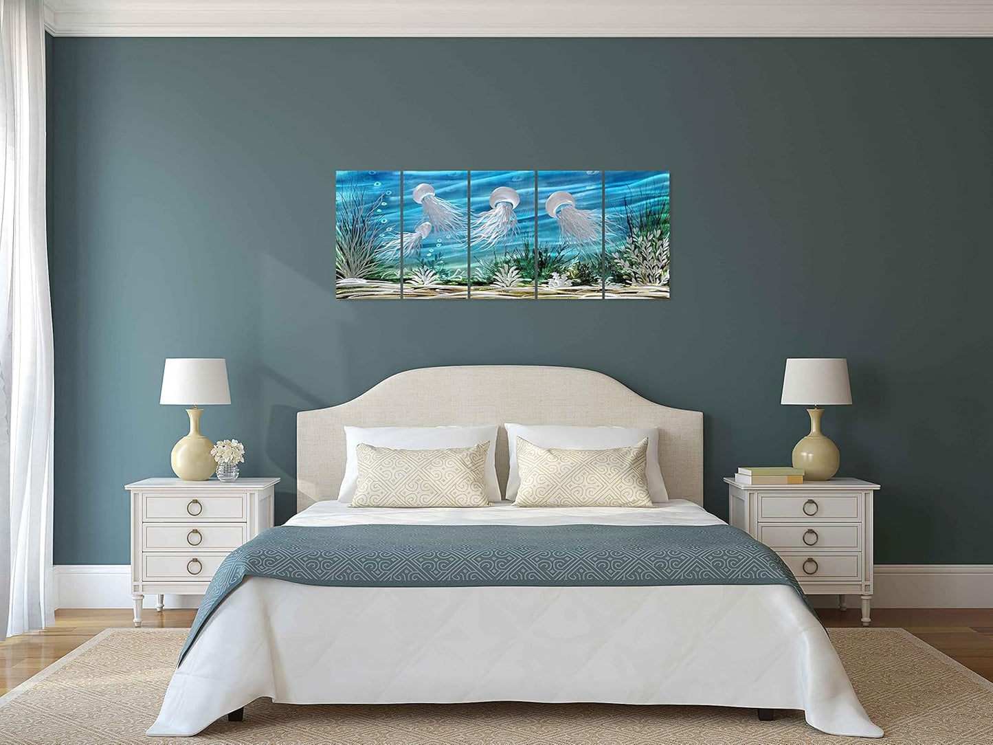 SYGALLERIER Coastal Metal Wall Art Handcrafted 3D Jelly Fish Aluminum Artwork Modern Sea World Pictures Contemporary Abstract Sculpture for Living Room Bedroom Bathroom Decor