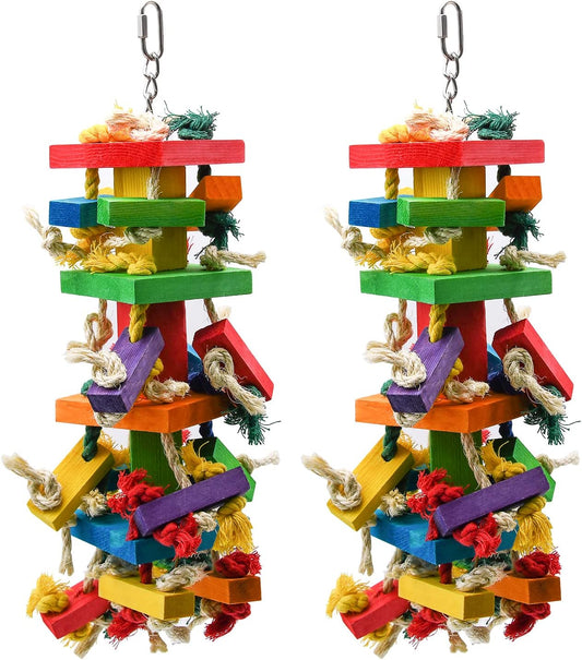 RUBY.Q 2 Pack Large Parrot Toy, 20in Bird Parrot Toy, Multicolored Natural Wooden Bird Chewing Toys for Large Macaws, African Grey and a Variety of Amazon Parrots (2 Pack)