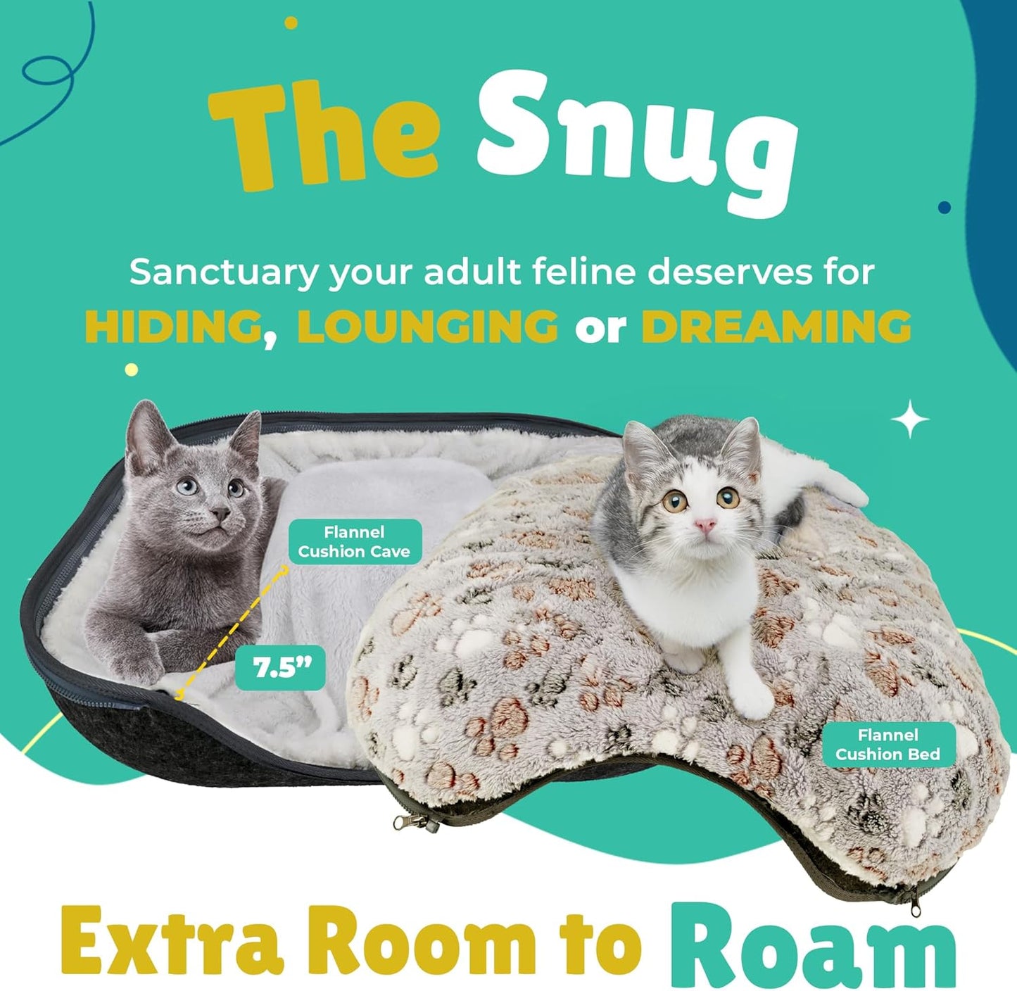 RINGTAIL Peekaboo Cat Cave - Cat Caves for Indoor Cats, Cat Donut Tunnel Bed, Kitten Beds Felt, Cat Bed Cave Square with Two Fluffy Fleece Cushion, Nest Cove Scratch-Resistant Detachable & Washable