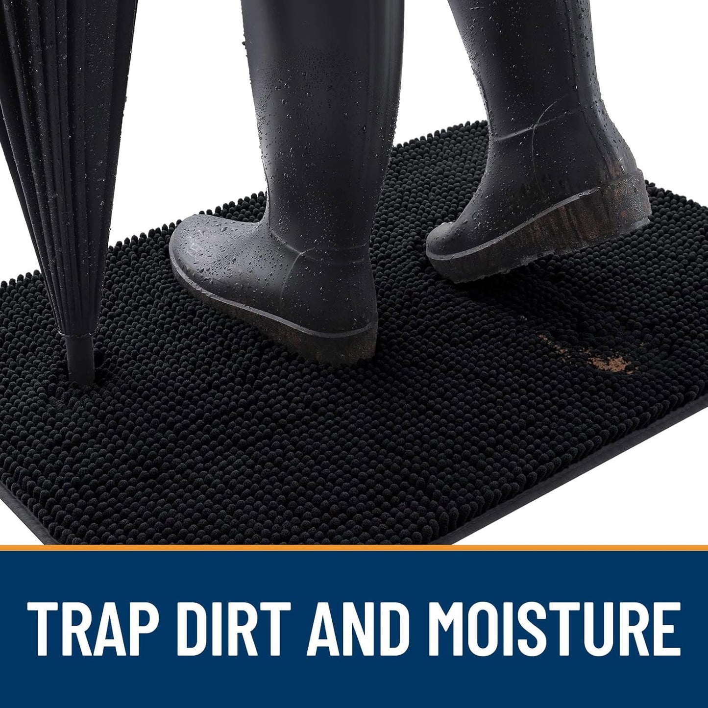 OLANLY Dog Door Mat for Muddy Paws 45x27, Absorbs Moisture and Dirt, Absorbent Non-Slip Washable Doormat, Quick Dry Chenille Mud Mat for Dogs, Entry Indoor Entryway Carpet for Inside Floor, Black