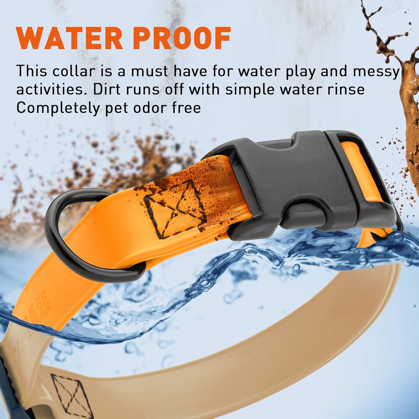 Dogline Biothane Waterproof Dog Collar with Quick Release Buckle Strong Coated Nylon Webbing with Odor- Proof for Easy Care Easy to Clean Fits Small Medium Large Dogs, Tangerine Orange 5/8" W 9-14" L