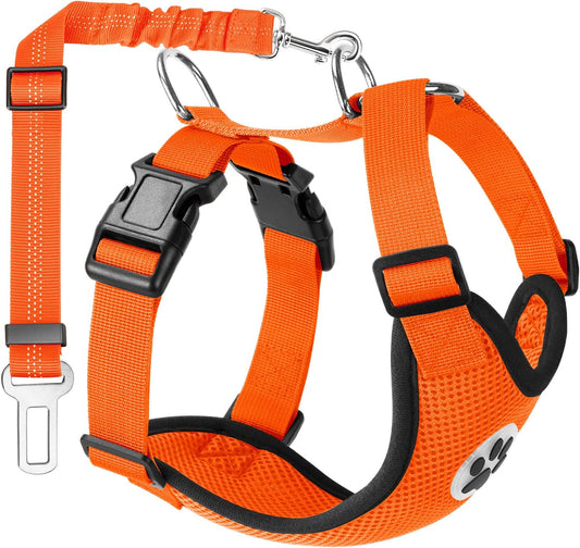 Lukovee Dog Seat Belt - Adjustable Dog Car Harness for Large, Medium & Small Dogs, Soft Padded & Breathable Mesh Dog Seatbelt with Vehicle Connector Strap (Orange, X-Small)