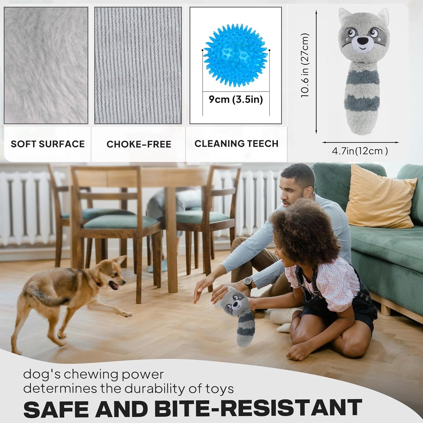 Fida Squeaky Dog Toys for Aggressive Chewers 3 in 1, Dog Chew Toys with 3 Layers,Interactive Dog Toys for Large Dogs Balls to Keep Them Busy for Small Medium Dogs(Raccoon)