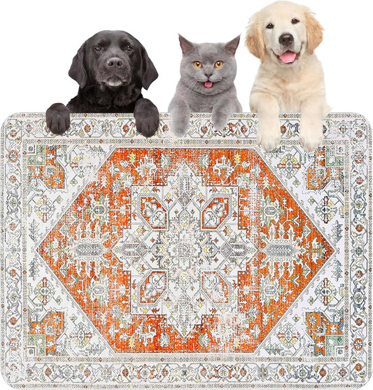 Large Boho Dog Food Mats for Floors, Absorbent Dog Bowl Mat for Food and Water Dispenser Mat, Quick Dry Cat Food Mat Pet Supplies (Light Vintage, 36 * 24)