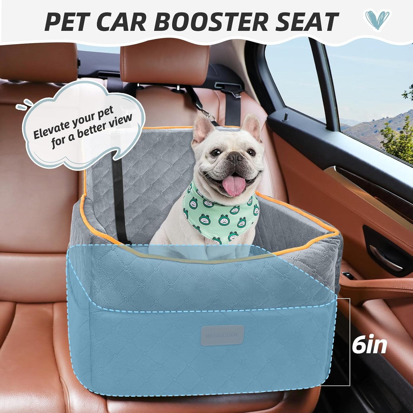 Dog Car Seat for Small Medium Dogs, Memory Foam Puppy Dog Booster Seat with Thick Cushion for Dogs Under 35lbs, Detachable Washable Pet Car Seat Travel Bed with Storage Pockets,2 Safety Belts