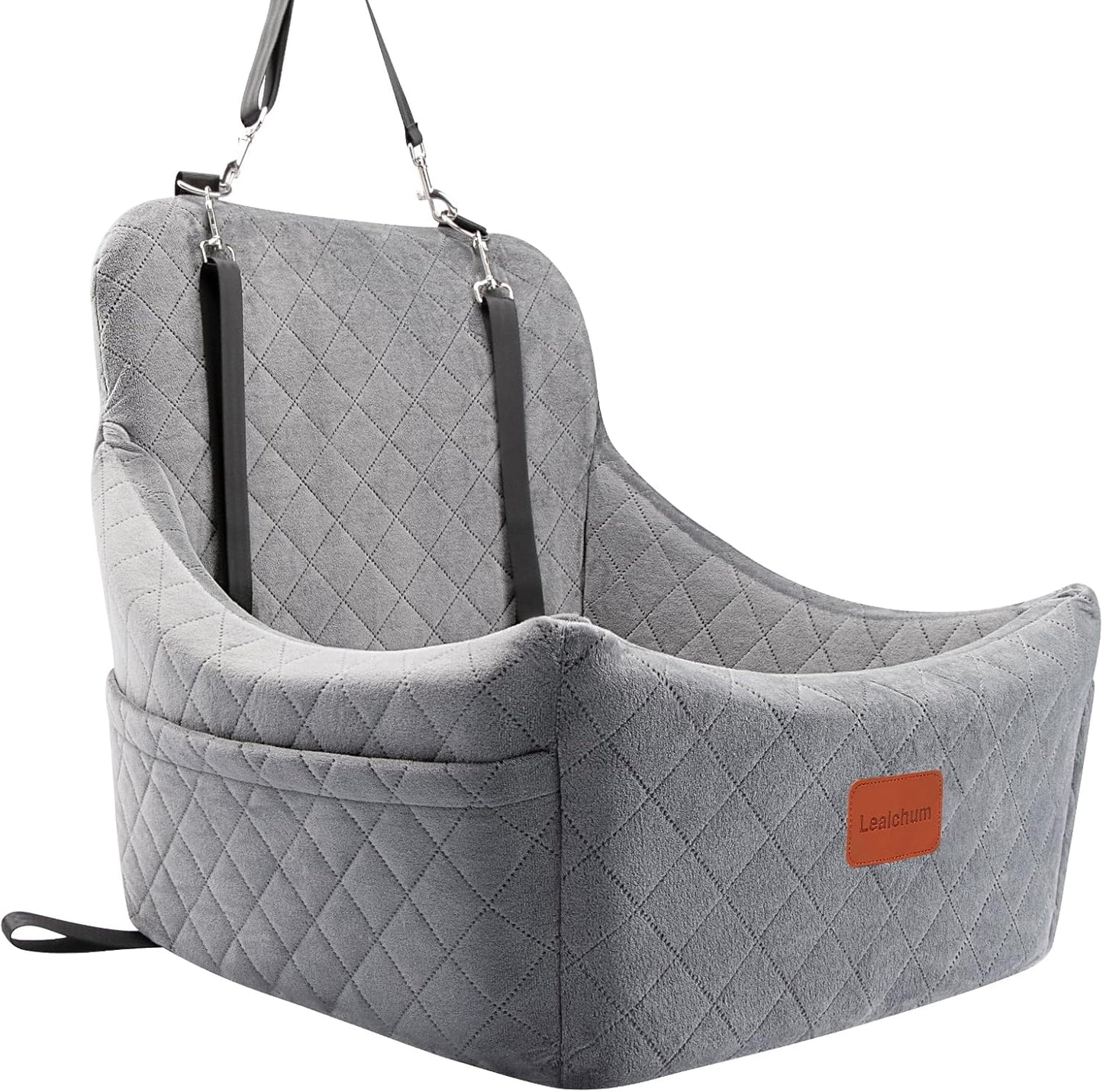 Dog Car Seat for Medium Dogs Up to 35lbs,Fully Detachable and Washable,Easy to Install with Adjustable Straps,Anti-Slip Bottom Travel Car Bed for Pets,Two Side Pockets(Grey,Medium)