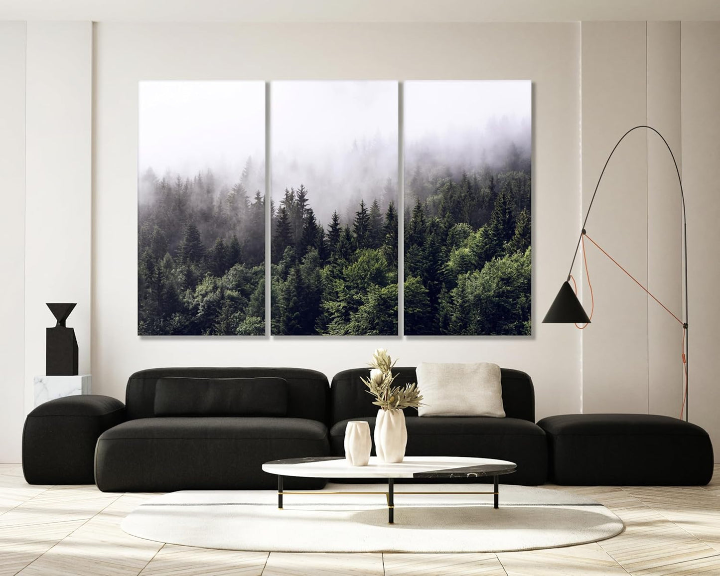 Nature Wall Art Prints - Ocean Forest Mountain Lake Canvas Landscapes - Small to Extra Large Living Room Bedroom Kitchen Bathroom Décor (Foggy Pine Forest, 71x47 Inches - 5 Panels)