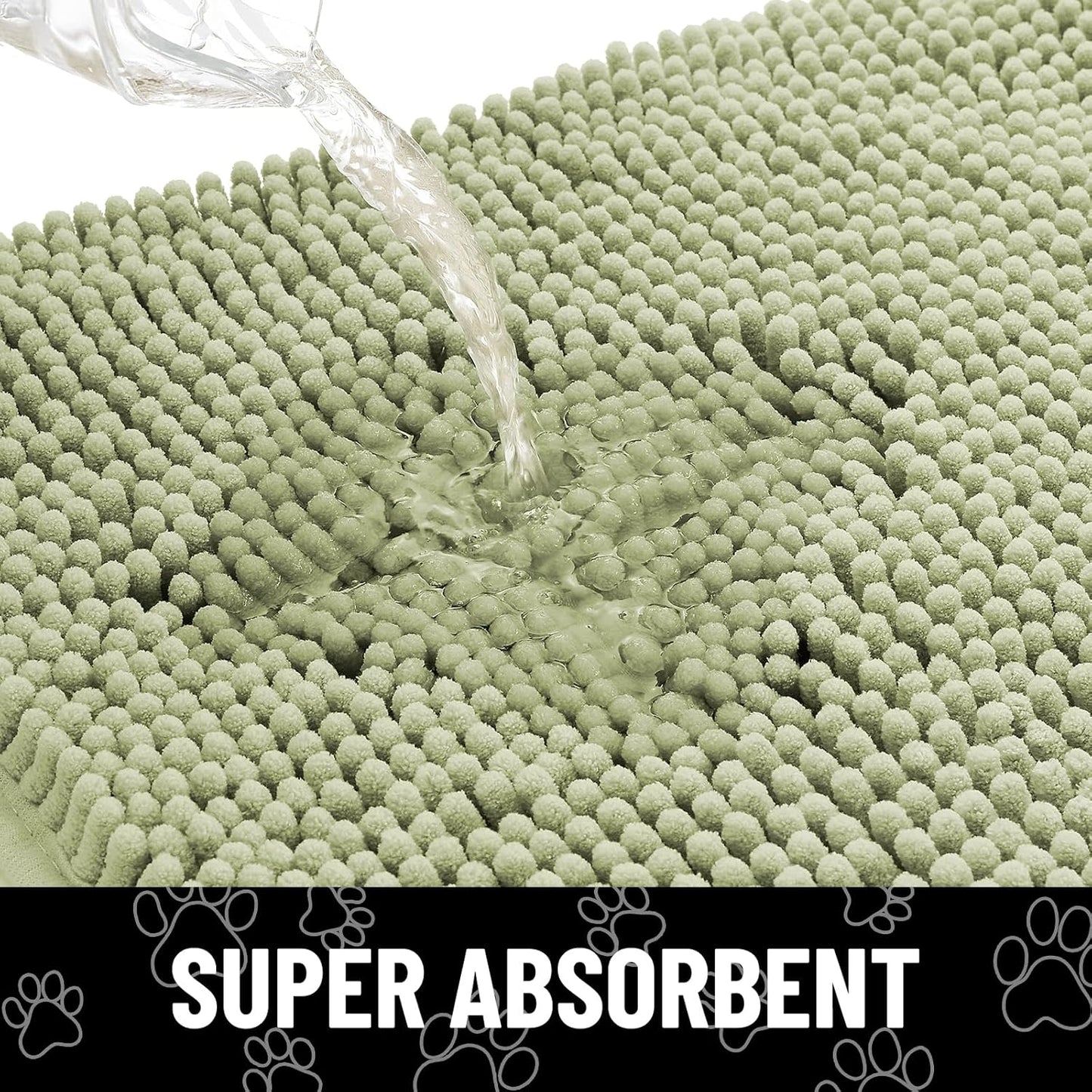 Smiry Dog Door Mat for Muddy Paws, Absorbent Dirt Trapper Non Slip Quick Dry Washable Chenille Mat for Mud Dogs, Entry Rug for Indoor and Outdoor (47x32 Inches, Sage Green)